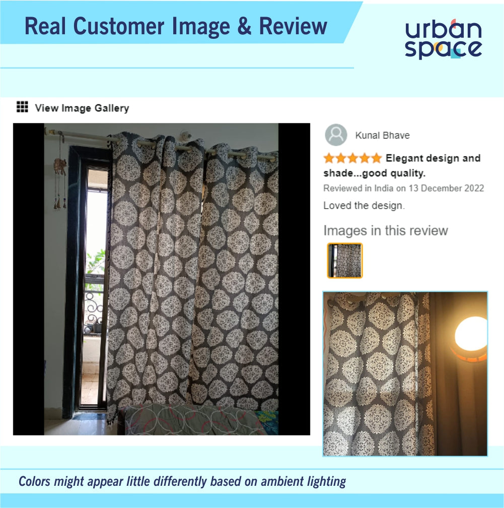 Urban Space -Home Furnishing Store Premium 100% Cotton Curtain for Window & Curtains for Door - Pack of 1 Curtain, New Mandala Grey - view 2