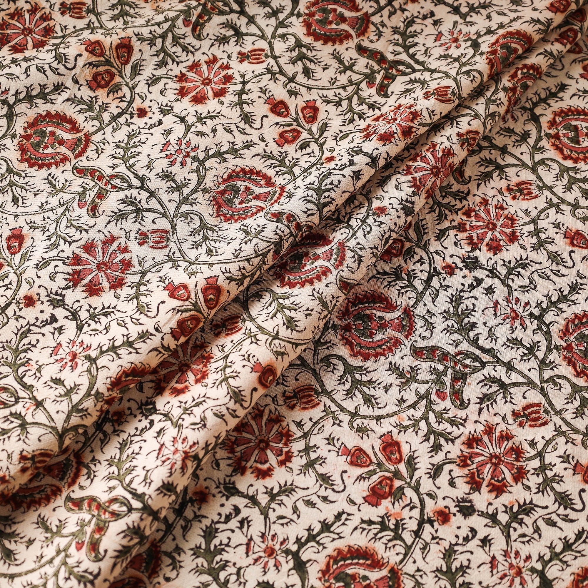 PITCHUKA SRINIVAS KALAMKARI PEDANA Beige - Pedana Kalamkari Block Printed Cotton Fabric 11 - view 2