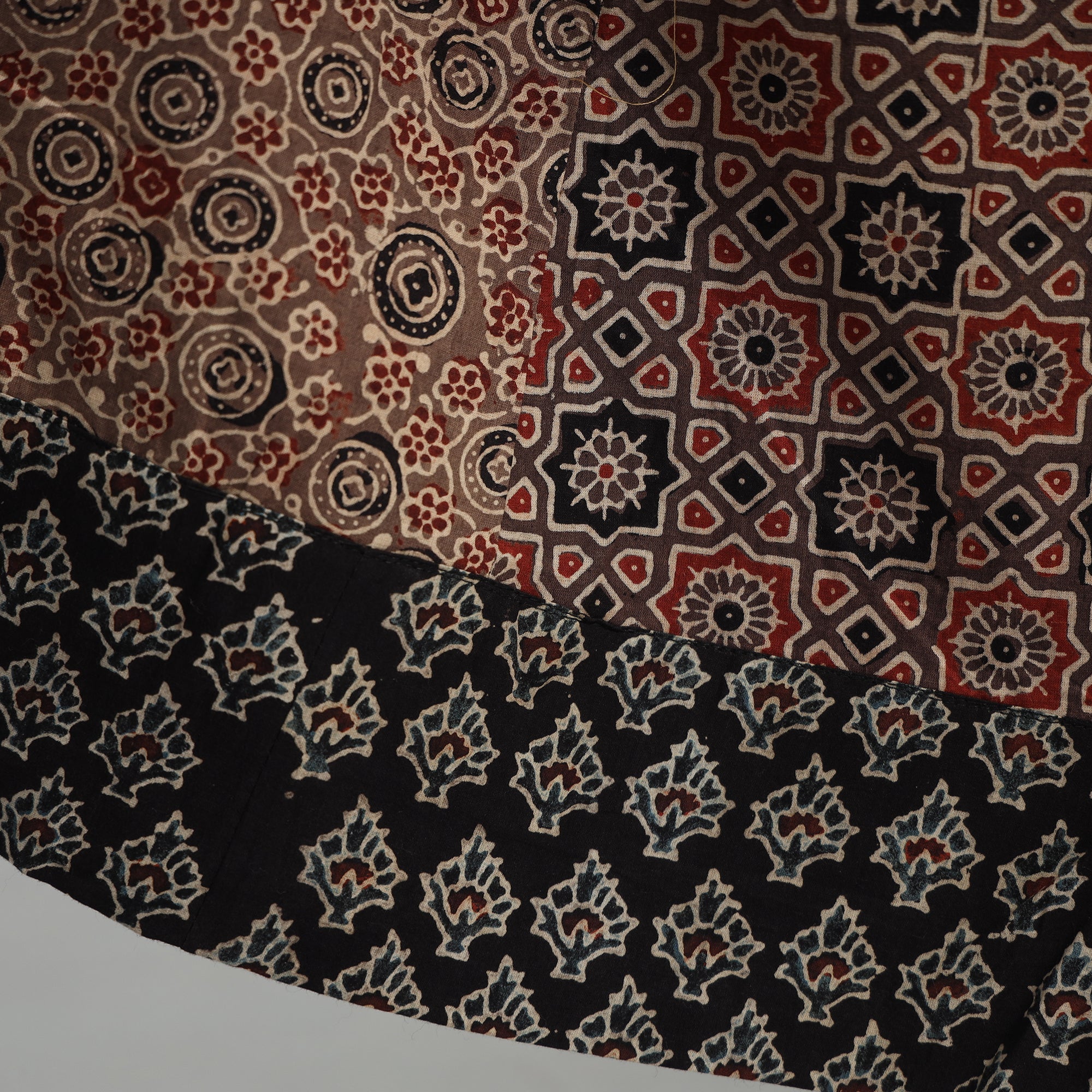 NOORI BAZAR Brown - Ajrakh Block Printed 24 Kali Patchwork Cotton Long Skirt - view 5