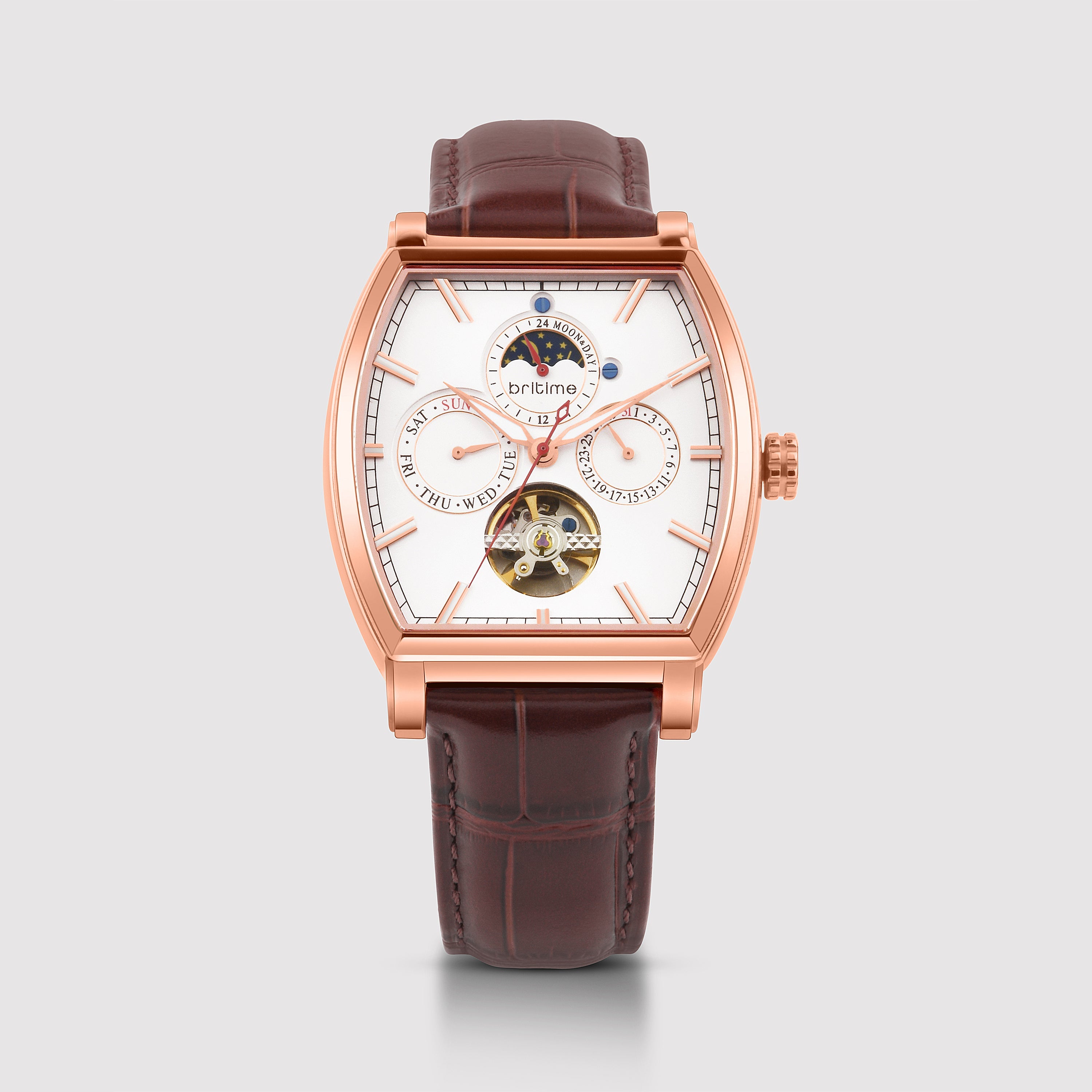 Britime Galaxy Men Automatic Silver Dial Multi-Function Leather Watch 985-L30308