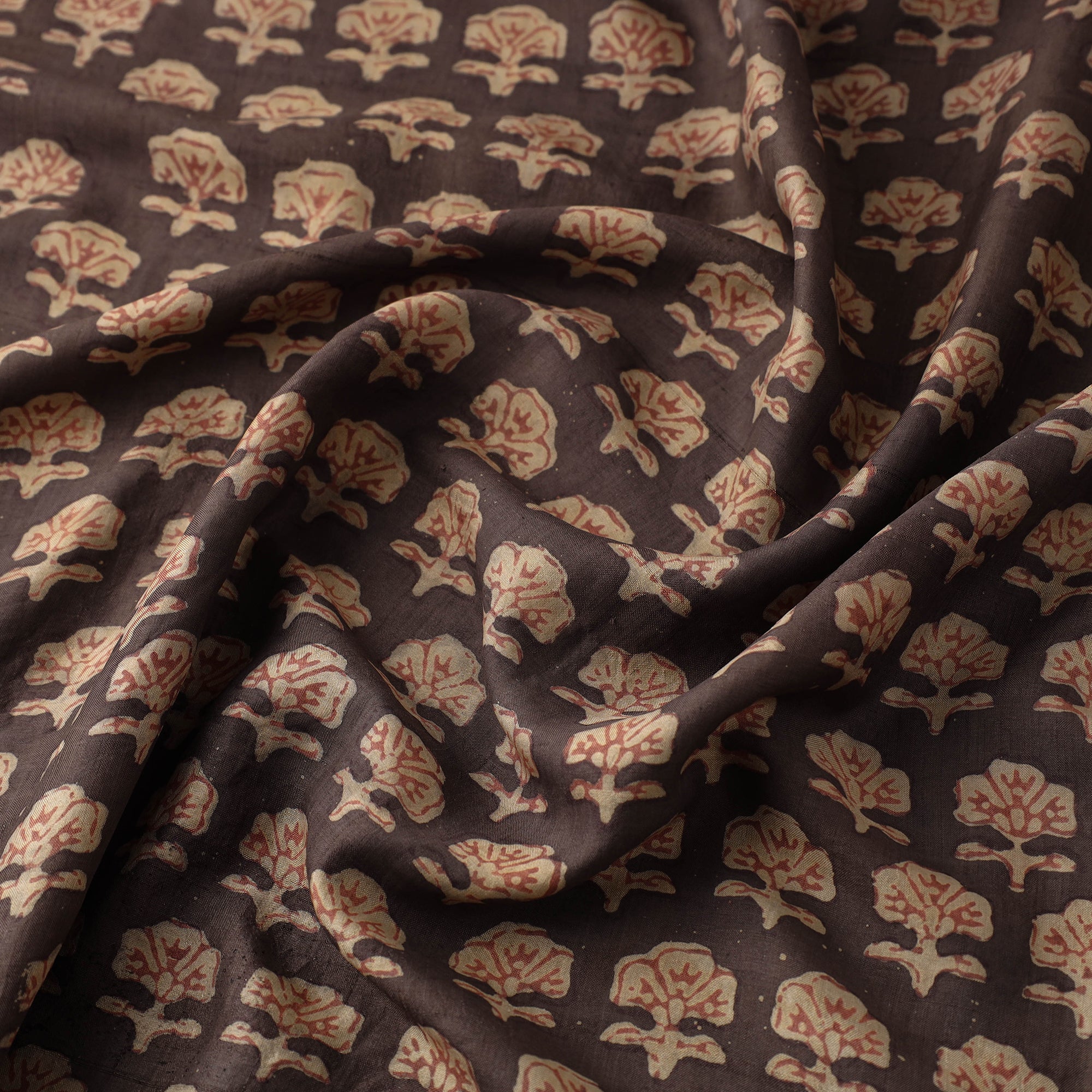 HAVELI CHRONICLES Brown - Akola Hand Block Printed Mulberry Silk Fabric 05 - view 3