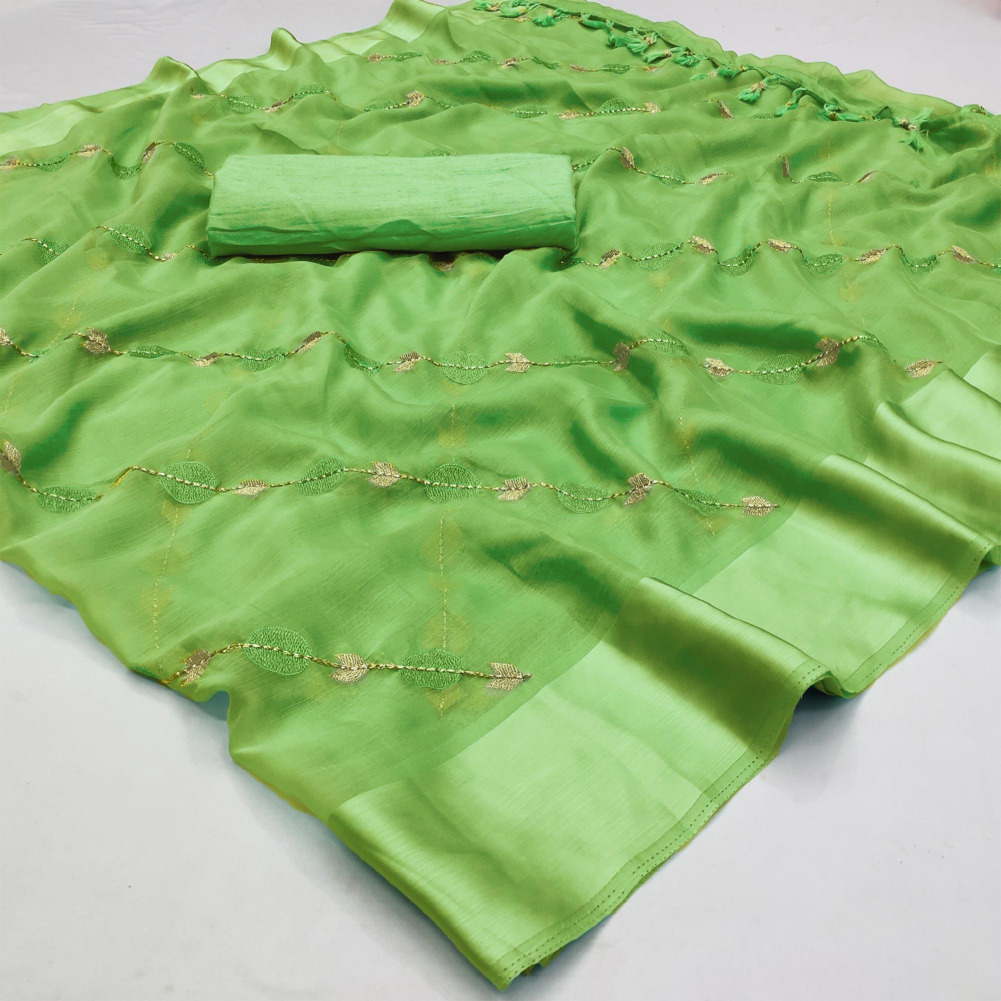 Green sarees – BlackTree green-embroidered-chiffon-saree-145515