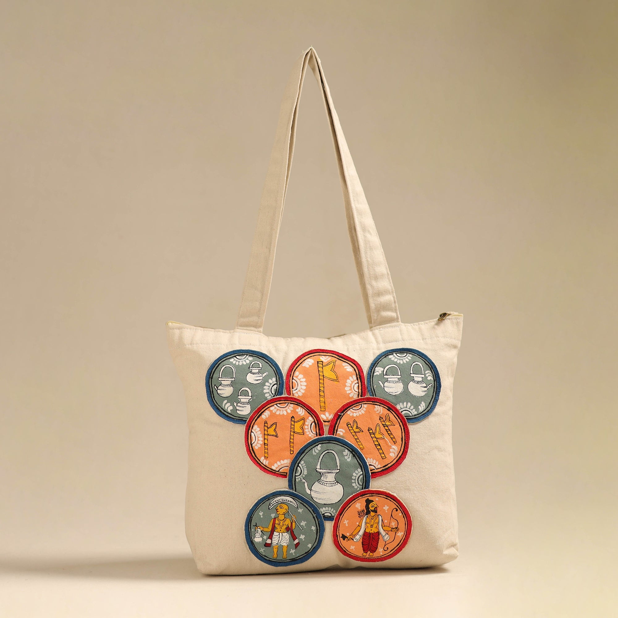 ITOKRI CRAFTS INITIATIVE Beige - Pattachitra Handpainted Shoulder Bag from Odisha 34
