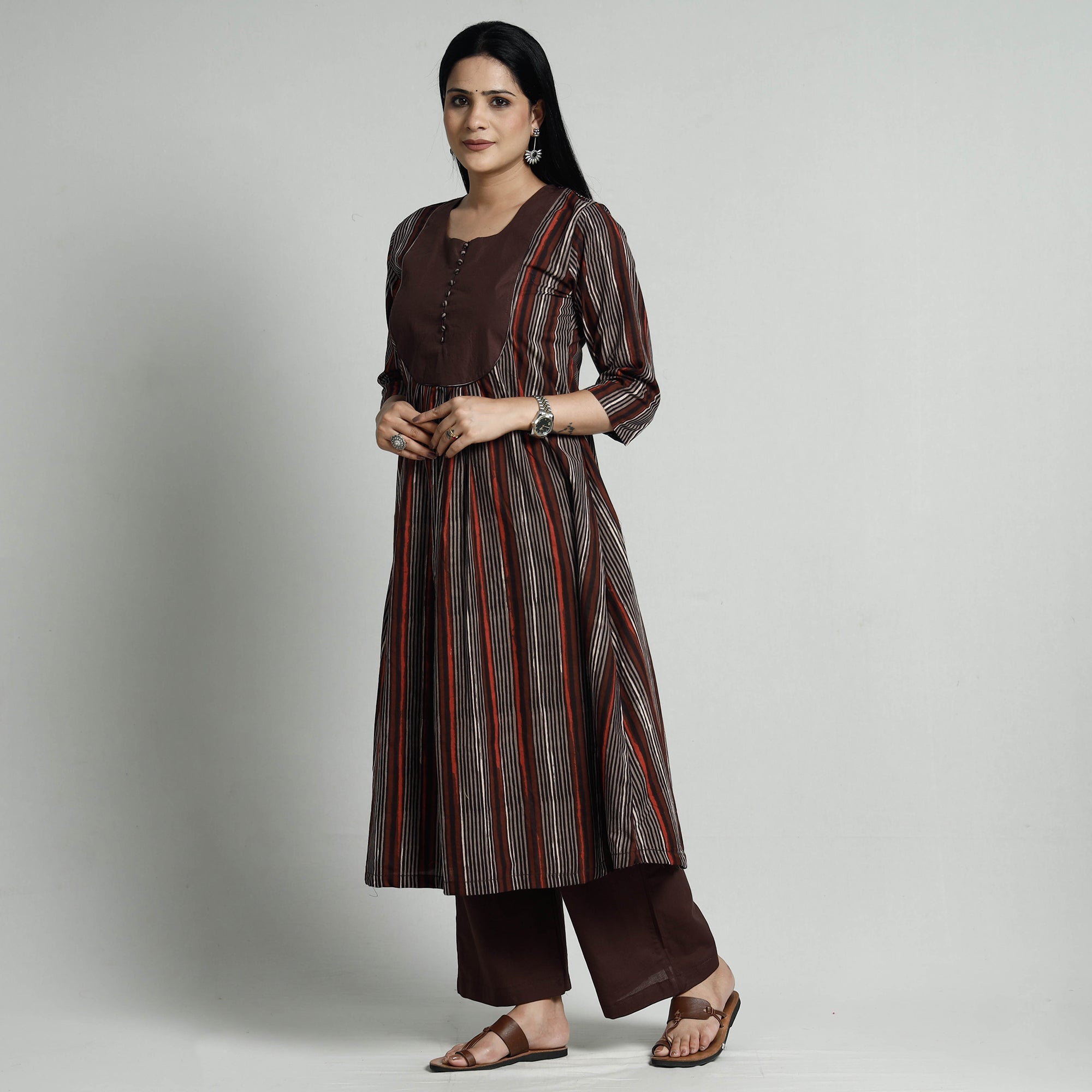 ITOKRI CASUALS Brown - Bagru Block Printed Cotton Kurta with Palazzo Set