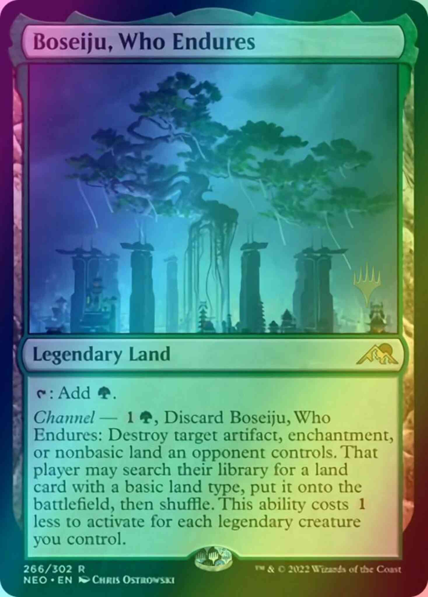 Boseiju who endures – Magic Boseiju, Who Endures [Promo Pack] [266p] [Kamigawa: Neon Dynasty: Promos] [Foil]