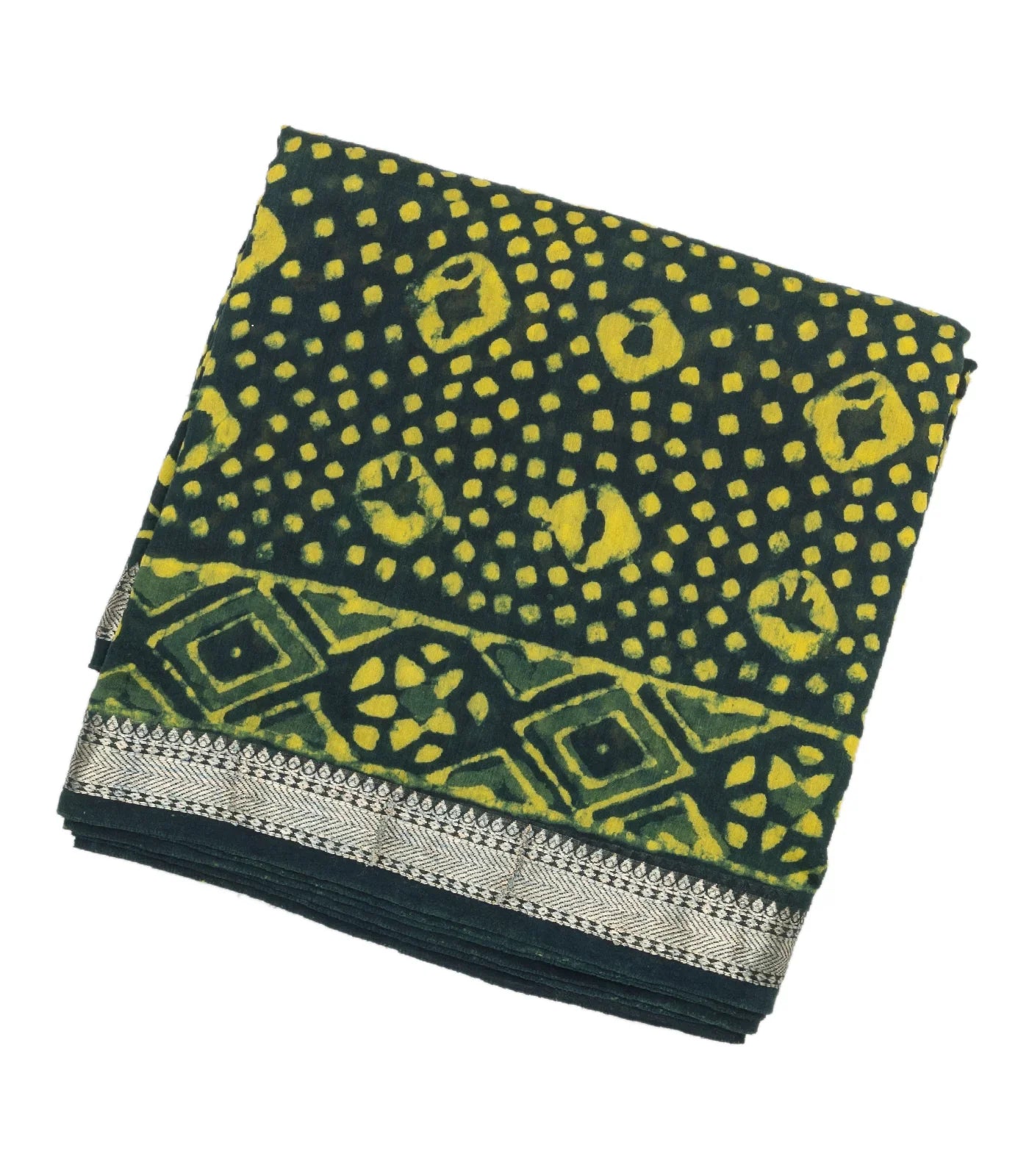 RmKV Bottle Green Chanderi Cotton Saree Printed With Dotted Motifs
