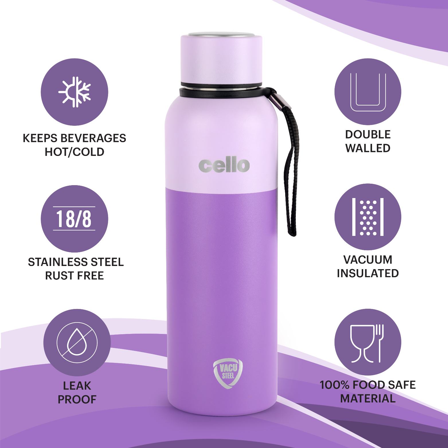 Cello Neo Kent Flask, Vacusteel Water Bottle, 750ml - view 13