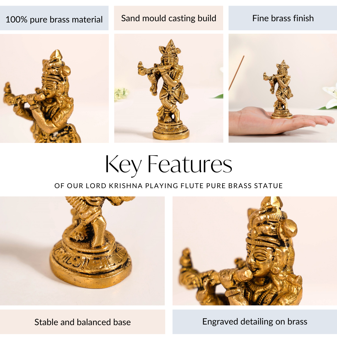Nestasia Lord Krishna Playing Flute Pure Brass Statue - view 5