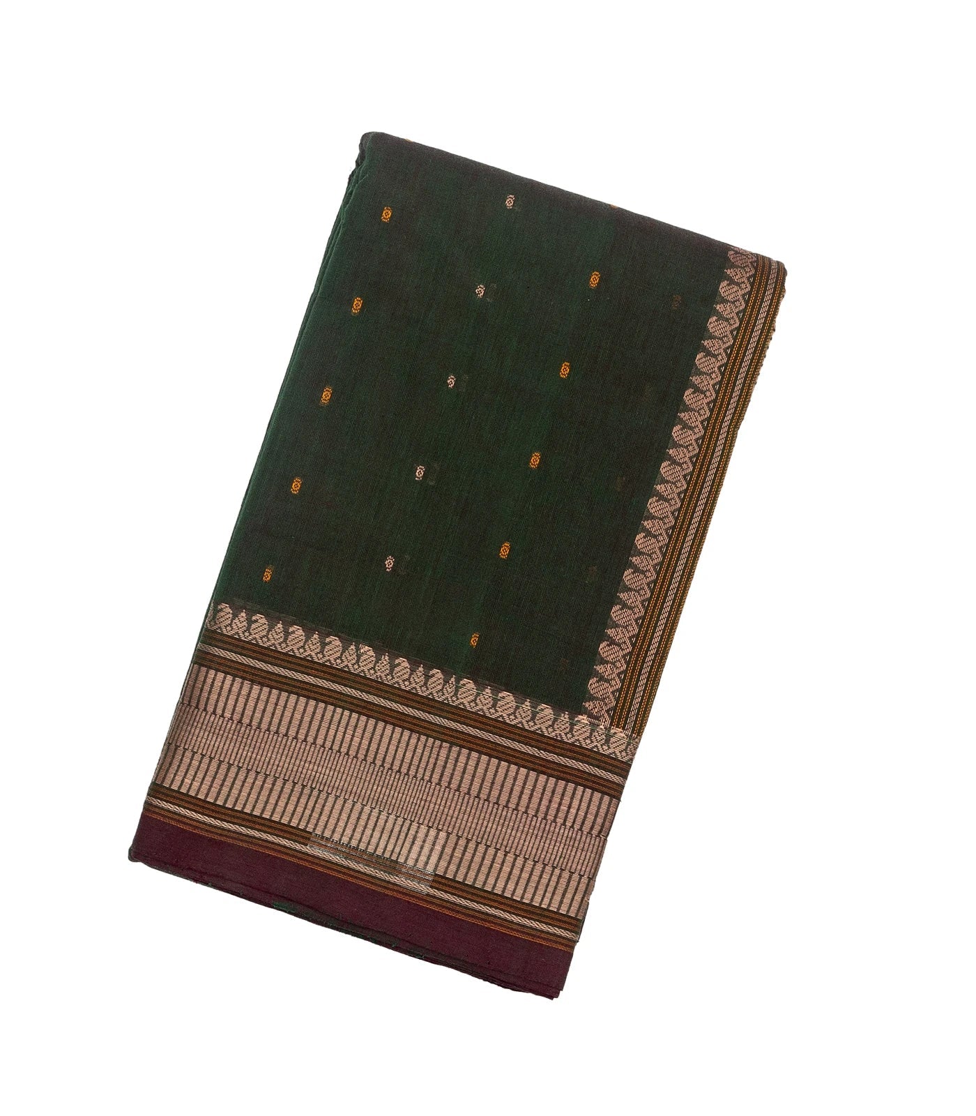 RmKV Bottle Green Handloom Kanchi Cotton Saree With Mango Motifs