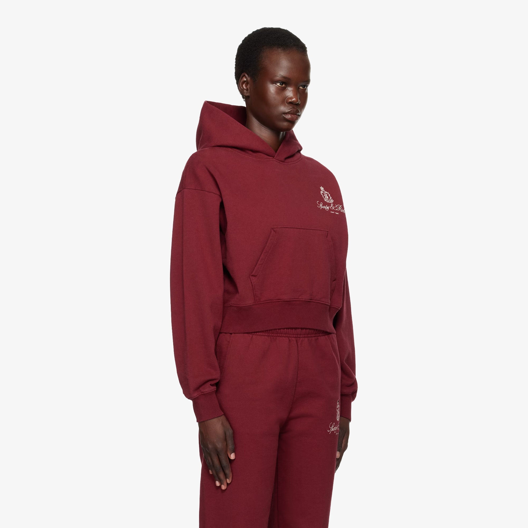 Sporty & Rich | Vendome Embroidered Cropped Hoodie { Red - view 2