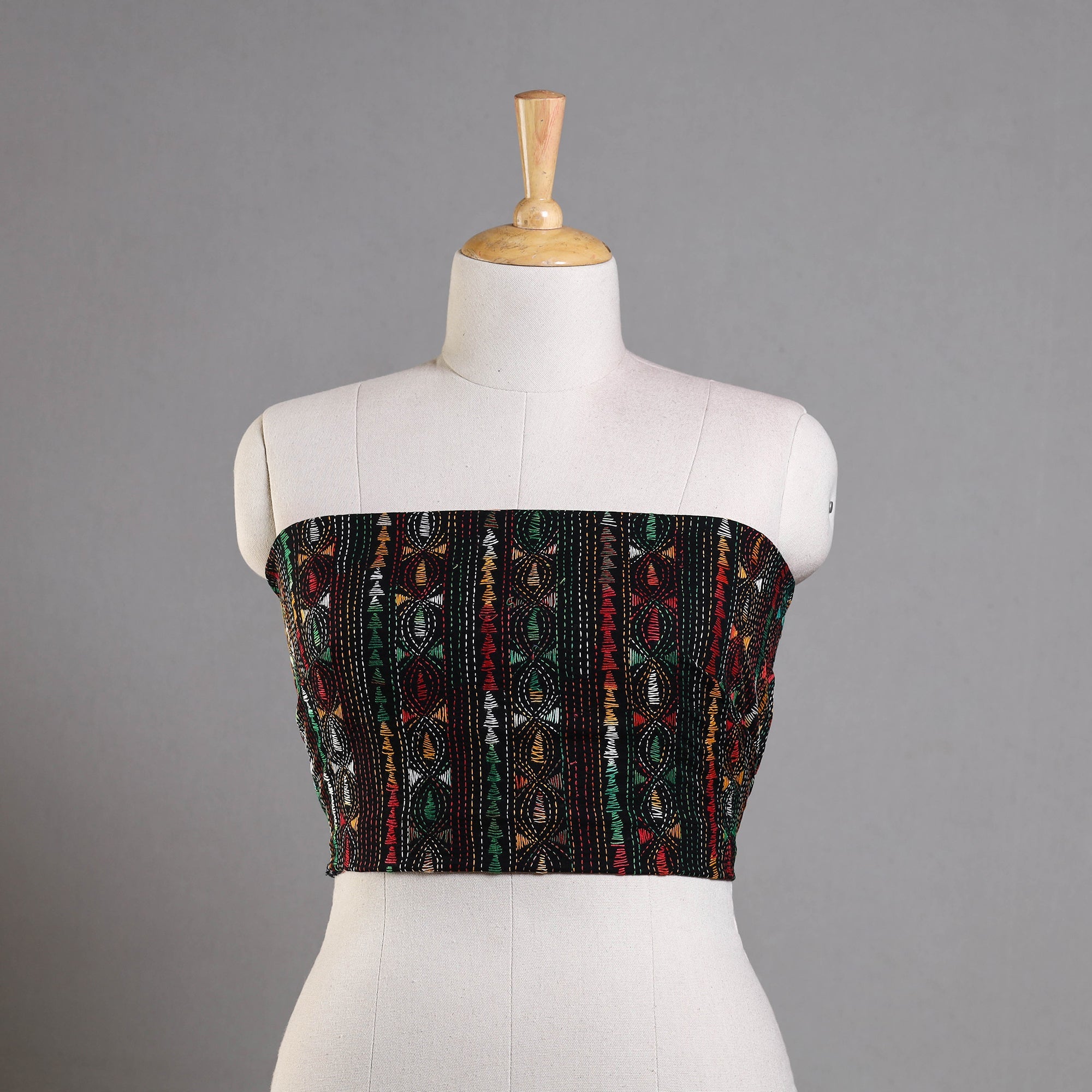KHUSHBASH - HAPPY LOOM OF EAST Black - Bengal Kantha Embroidery Cotton Blouse Piece 64