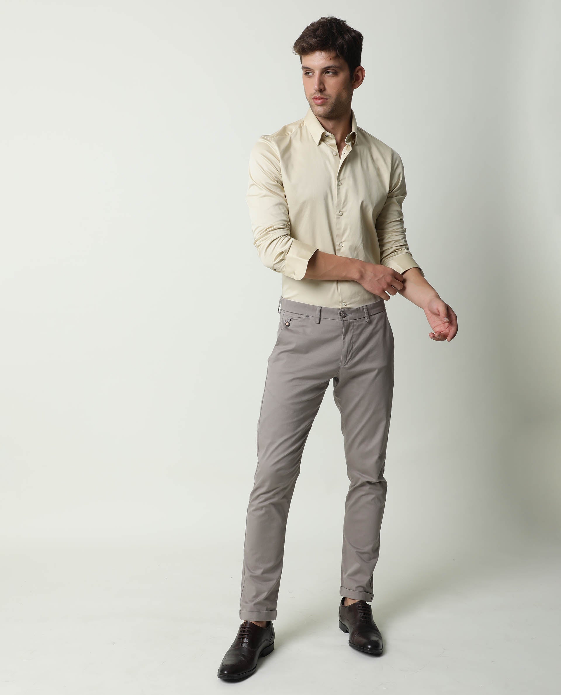Rare Rabbit Aps Primary Grey Trouser Cotton Elastane Fabric Slim Fit Button & Zip Closure - view 2
