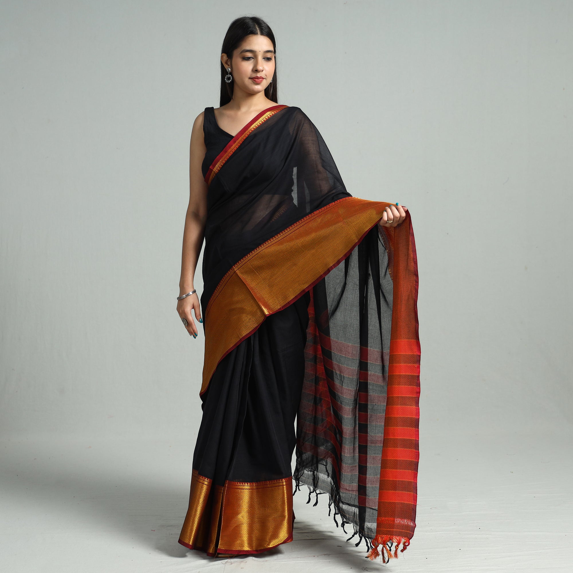 SOUTH KARGHA Black - Traditional Narayanpet Mercerised Cotton Saree with Zari Border 76 - view 2