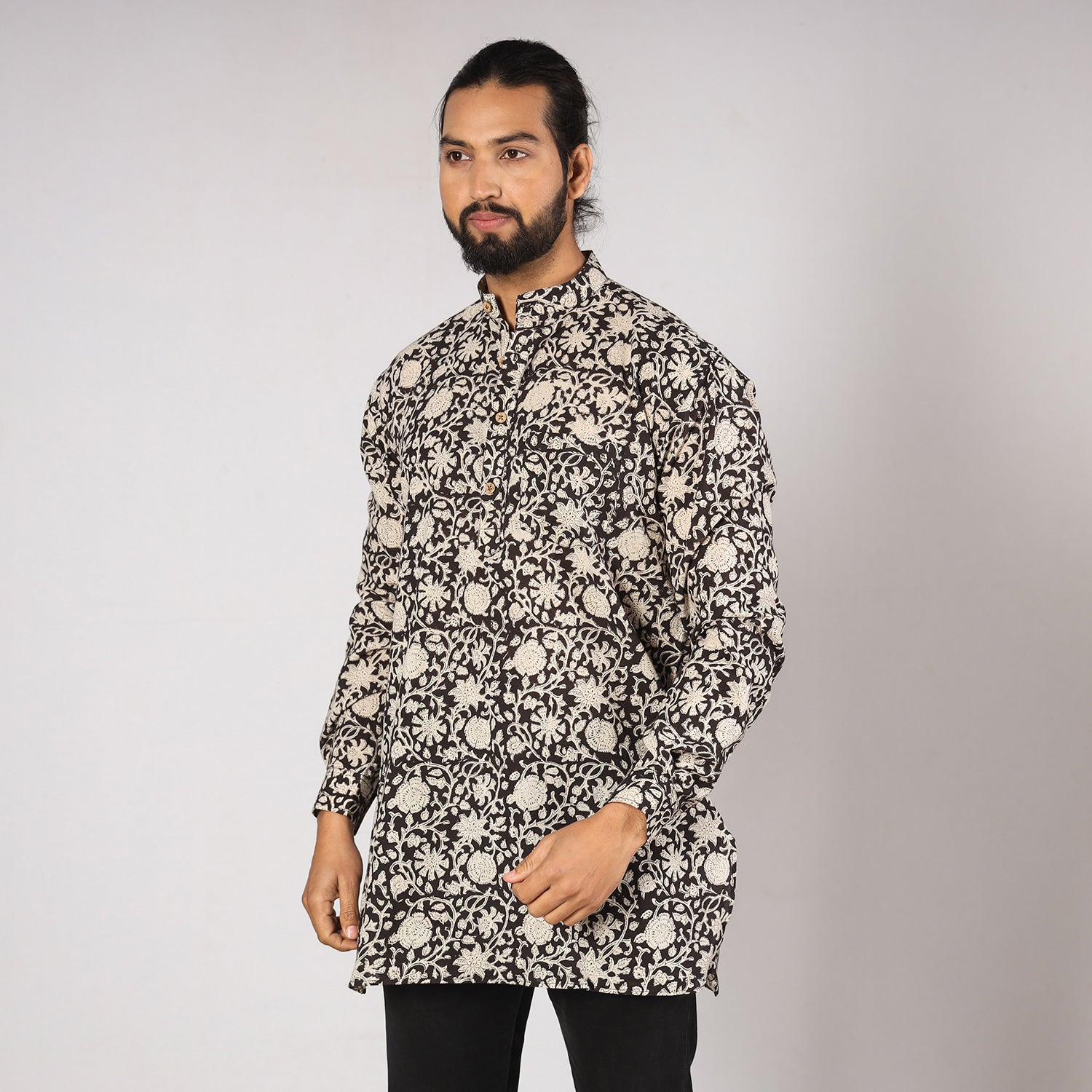 ITOKRI CASUALS Black - Bagru Block Printing Cotton Men Short Kurta