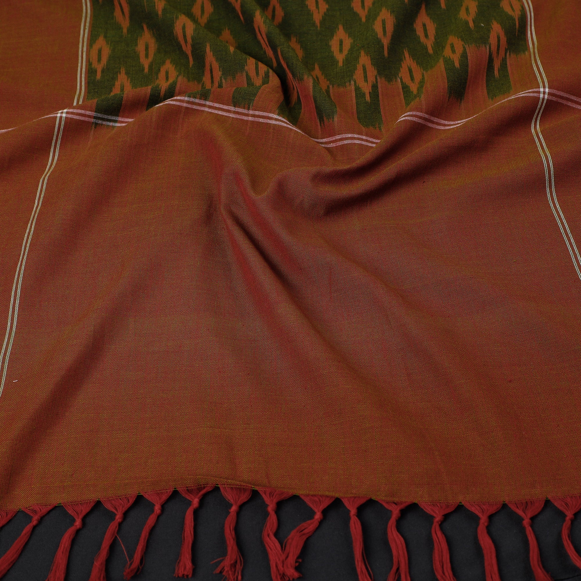 IKAT WEAVES BY EDEM CHANDANA Brown - Handloom Cotton Pochampally Ikat Stole - view 2