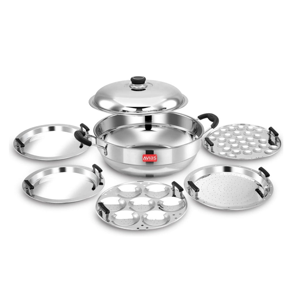 AVIAS All Rounder Multi Kadhai Plus | High Quality And Food-Grade Stainless Steel | Gas & Induction Compatible | Idli with Dhokla Plates - view 3