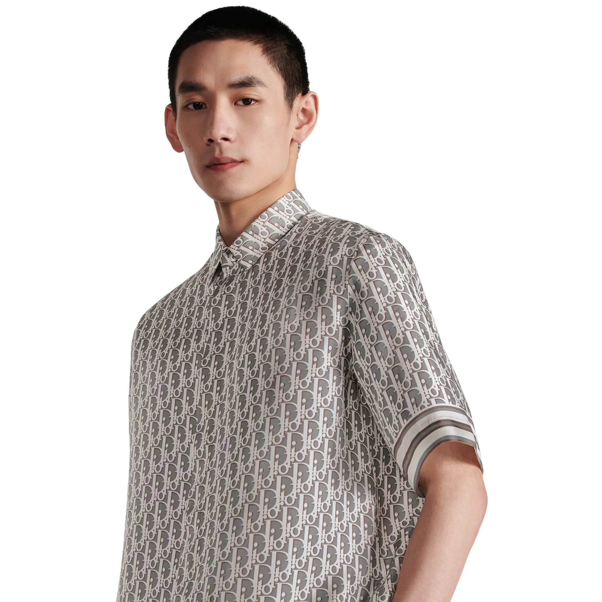 Dior Oblique Short Sleeved Grey Silk Twill Shirt - view 6