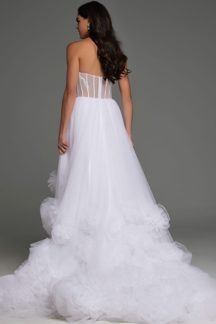Jovani JB42782 A Line Long Floral Ruffle Wedding Dress - view 2