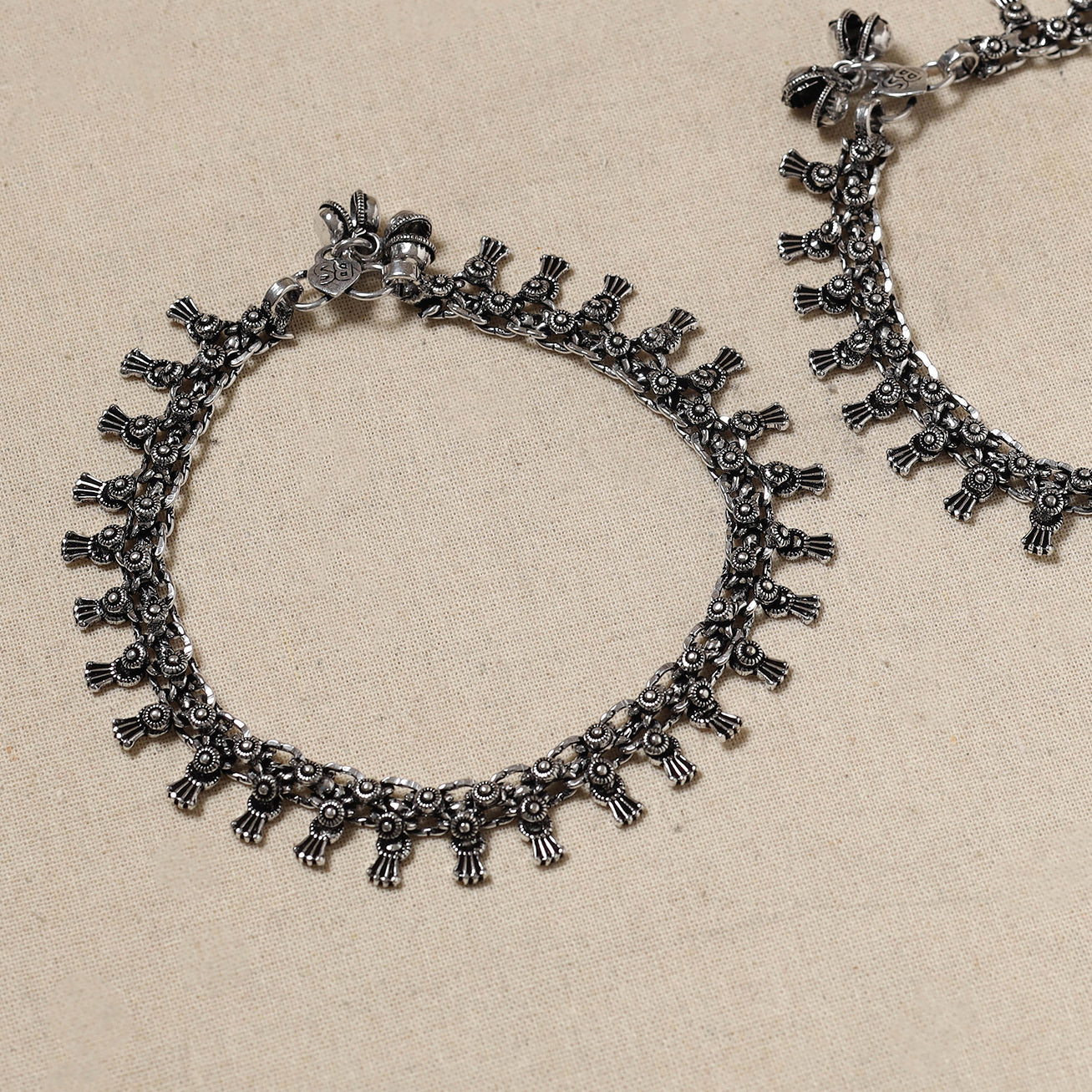 WHITE RIVER STORIES Antique Finish Oxidised German Silver Payal (pair) - view 2