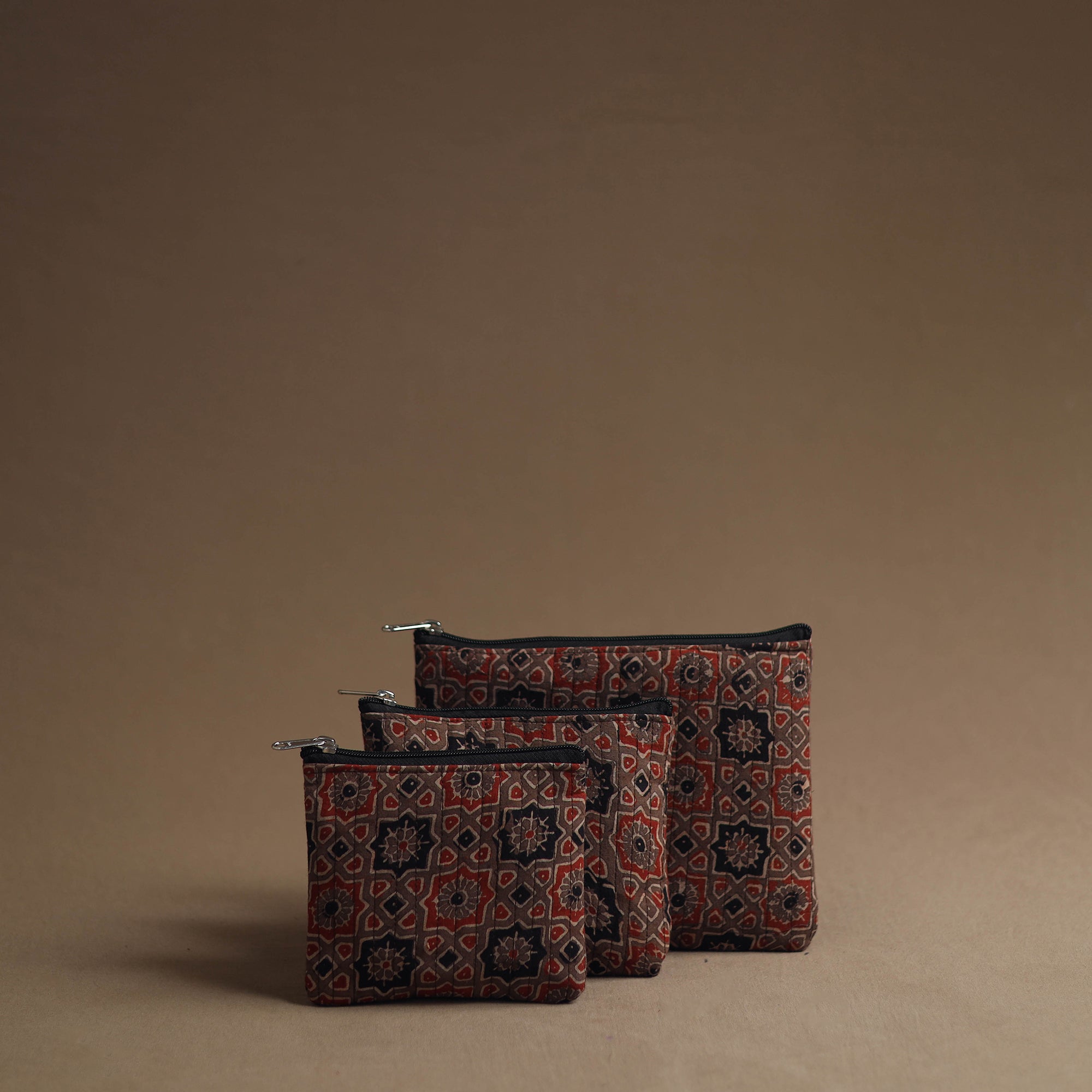 NOORI BAZAR Brown - Handmade Cotton Multipurpose Utility Pouches (set of 3) 33