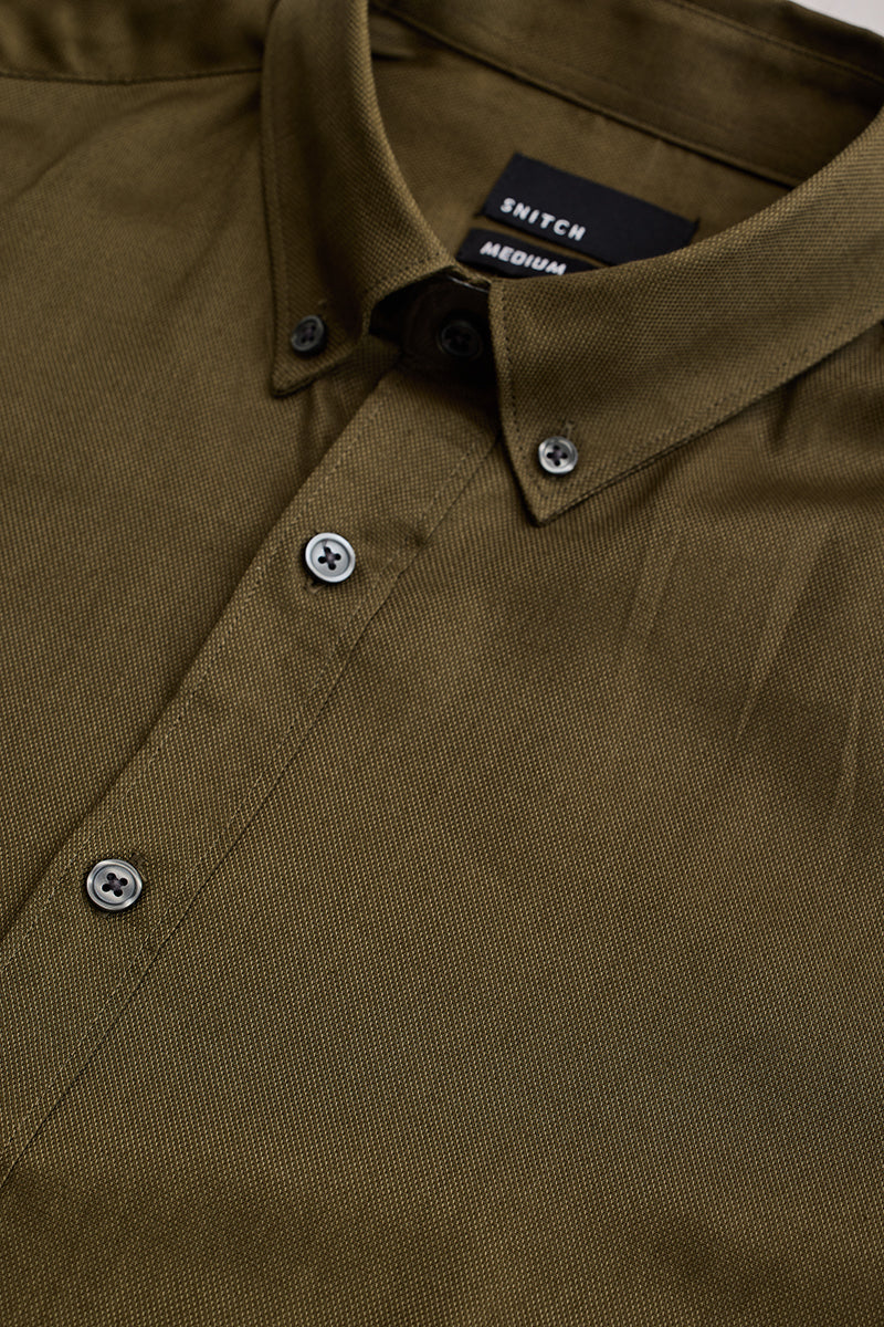 SNITCH Olive Solid Oxford Shirt - view 2