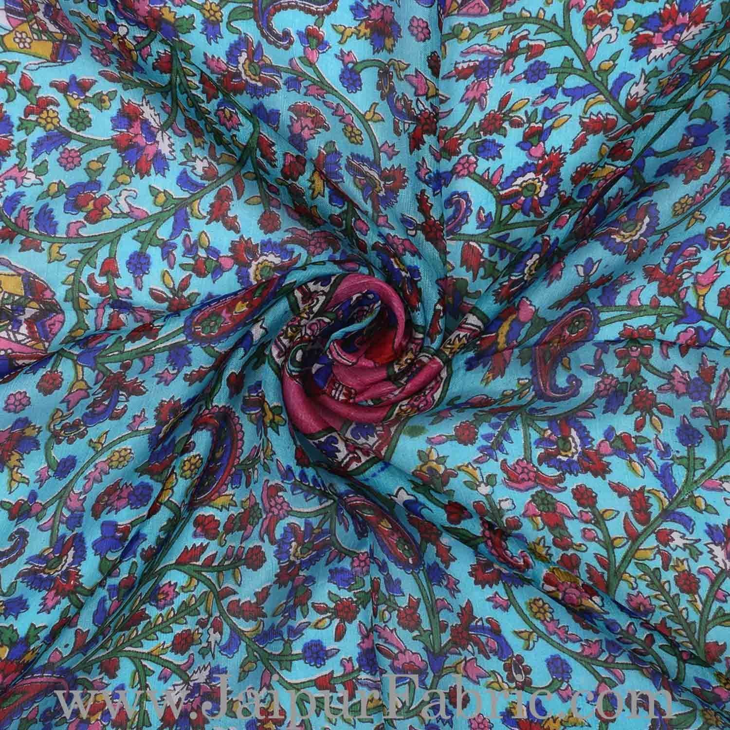 JaipurFabric® Silk Scarf Blue Handmade Print - view 3
