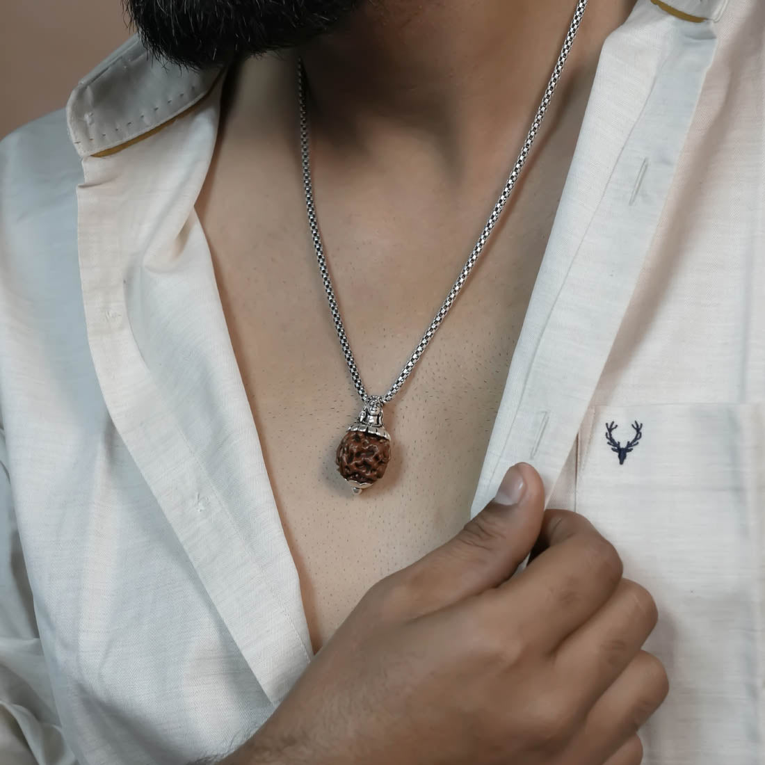 Prinjal Jewellers Adiyogi Pendant (3 Mukhi Nepali Rudraksha) With Chain - view 3