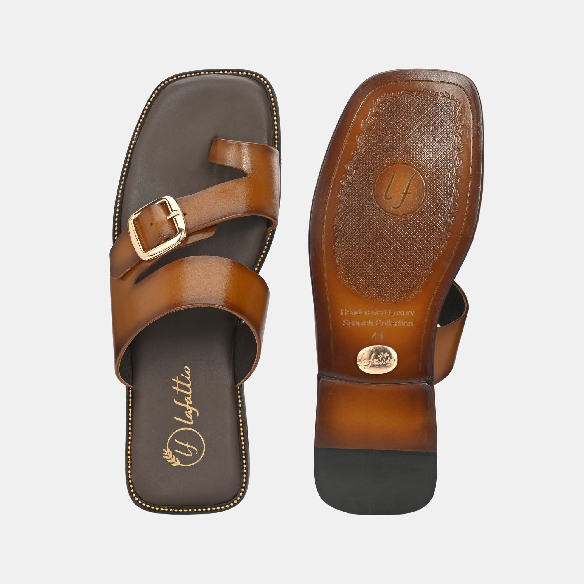 Tan Buckled Slippers by Lafattio - view 5