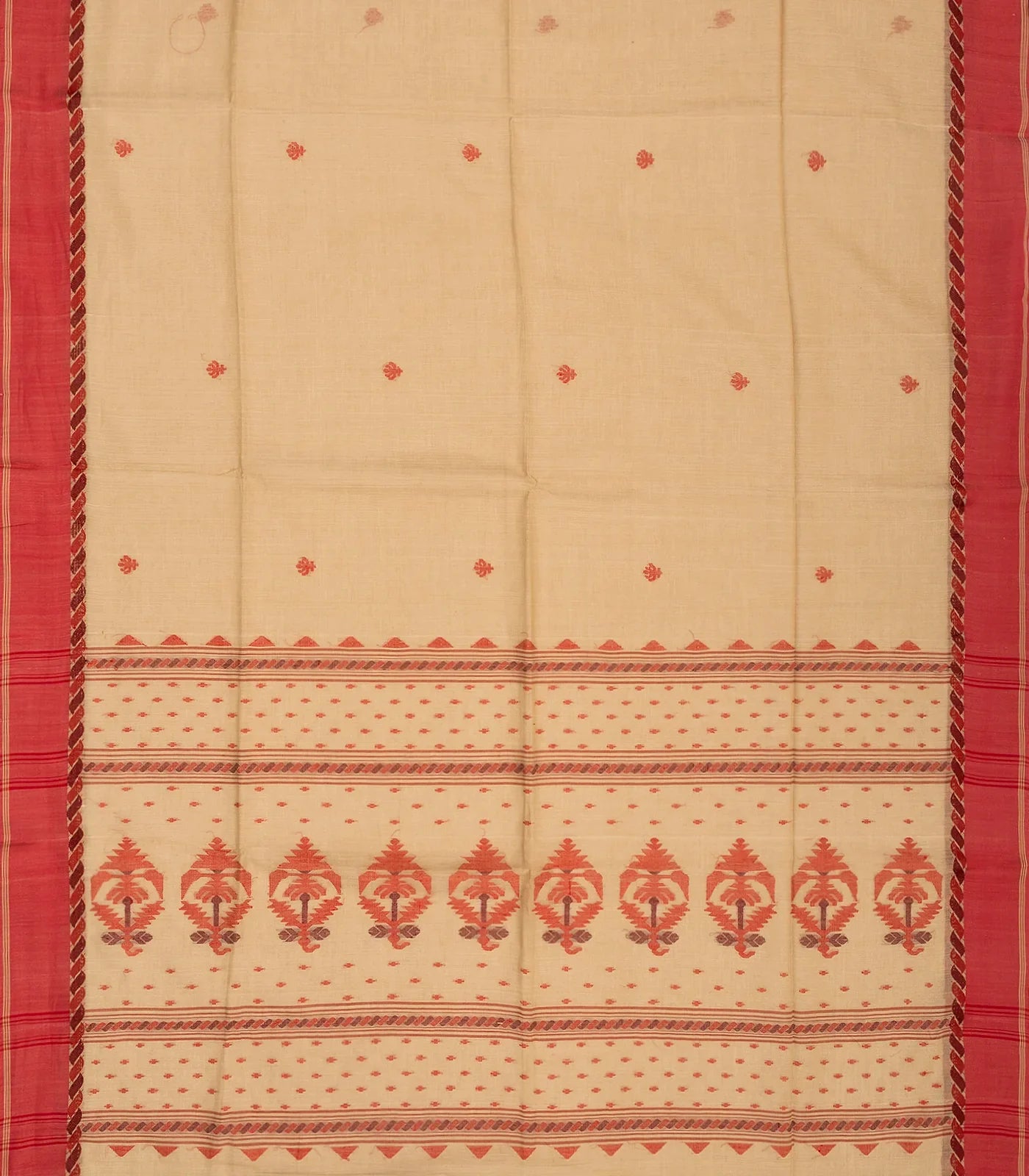 RmKV Beige Handloom Bengal Cotton Saree With Flower Buttas - view 2