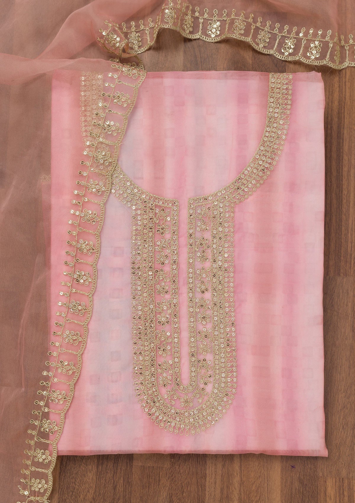 Koskii Pink Zariwork Semi Crepe Unstitched Salwar Suit - view 5