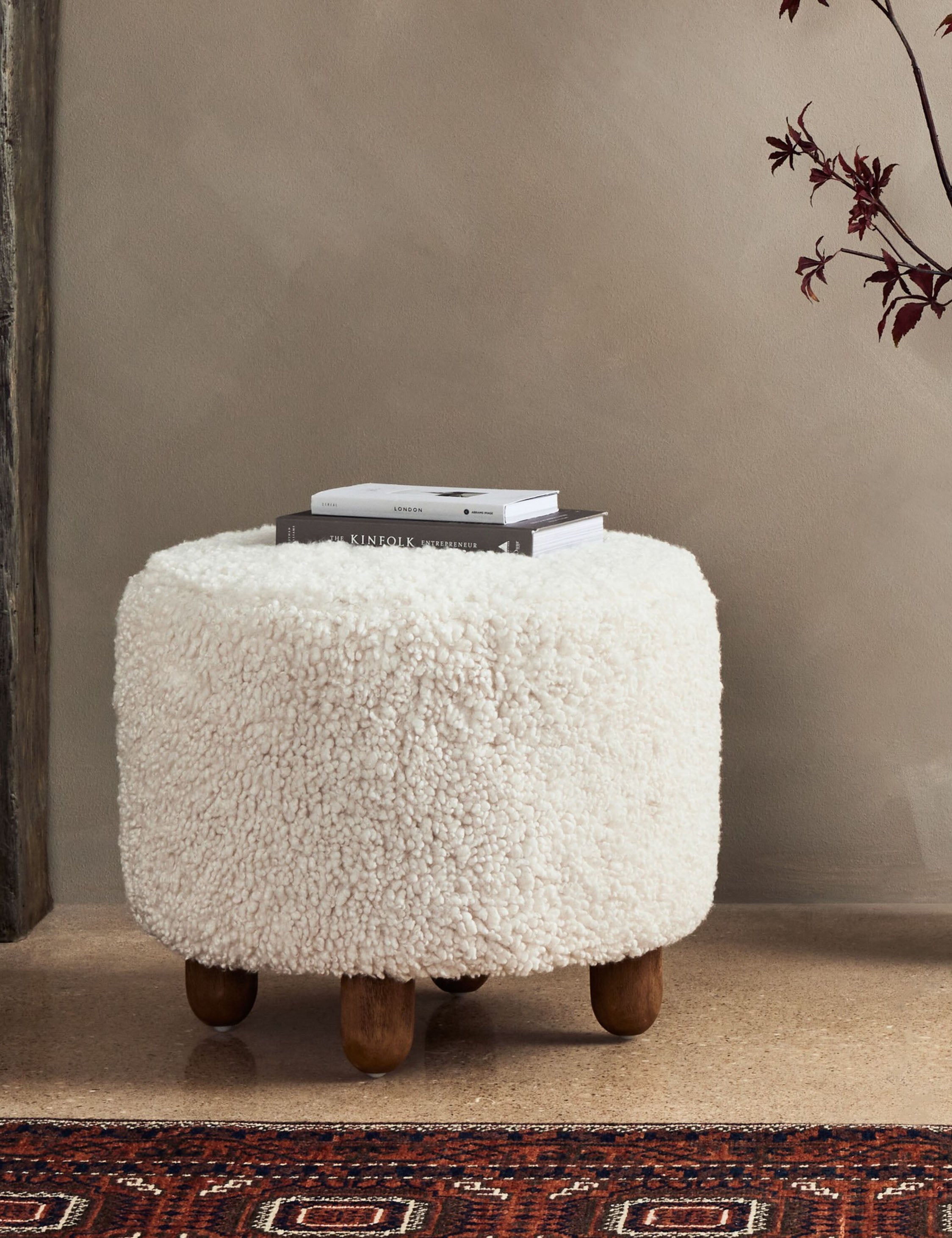 Lulu and Georgia Genevieve Round Ottoman – Ivory Sheepskin - view 2