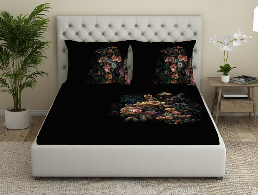 Spaces India Floral Dark Grey 100% Cotton Bedsheets Large Elegance - By Elegance