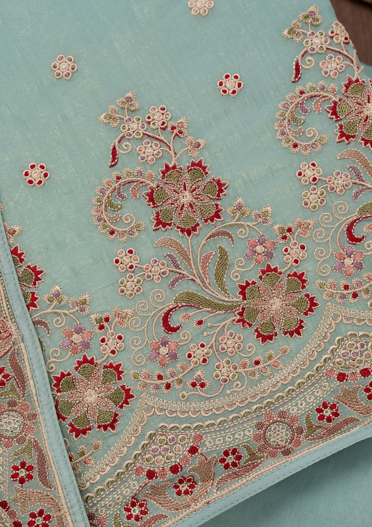 Koskii Sky Blue Threadwork Semi Crepe Unstitched Salwar Suit - view 2