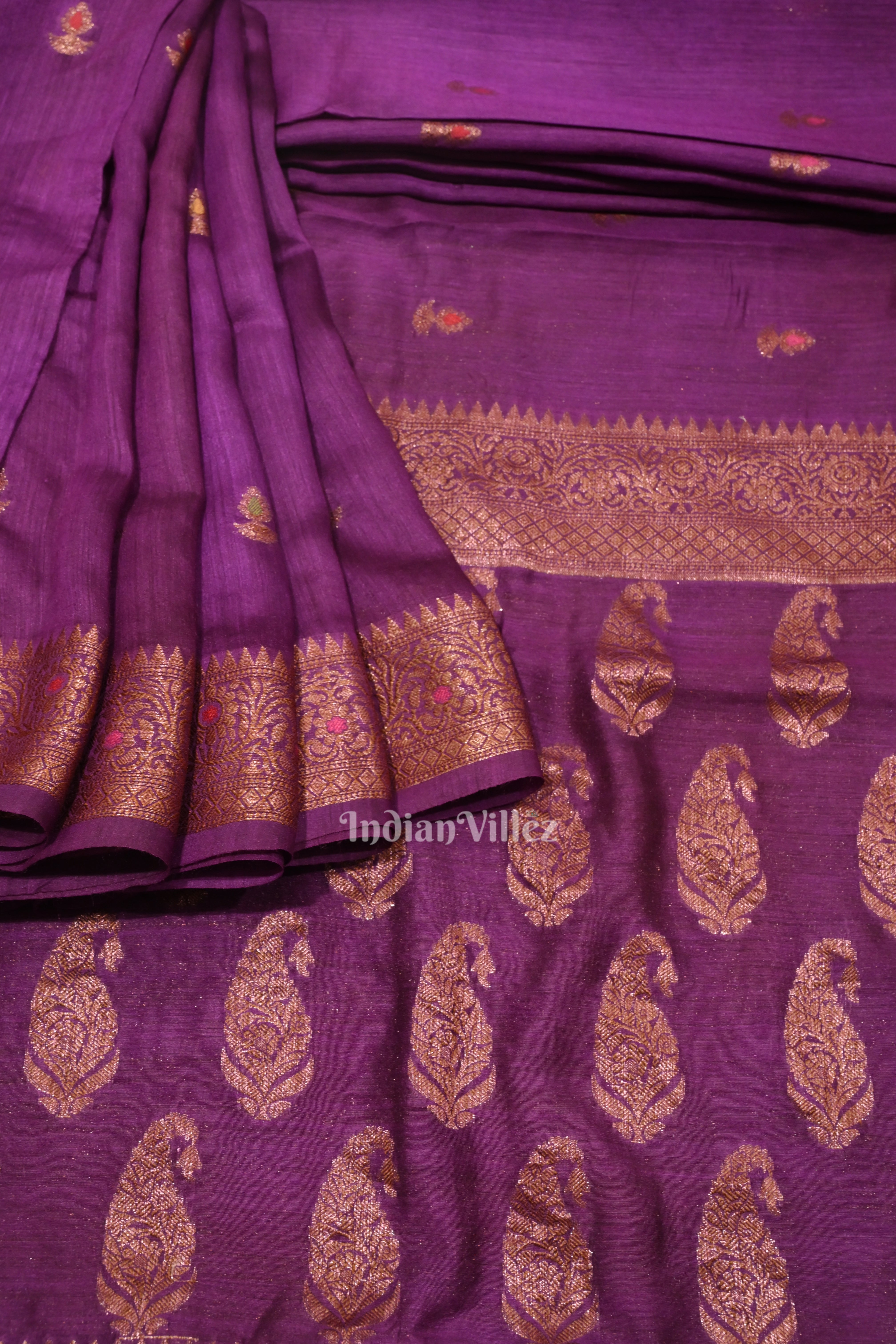 IndianVillèz Purple Tussar Banarasi Saree – Women's