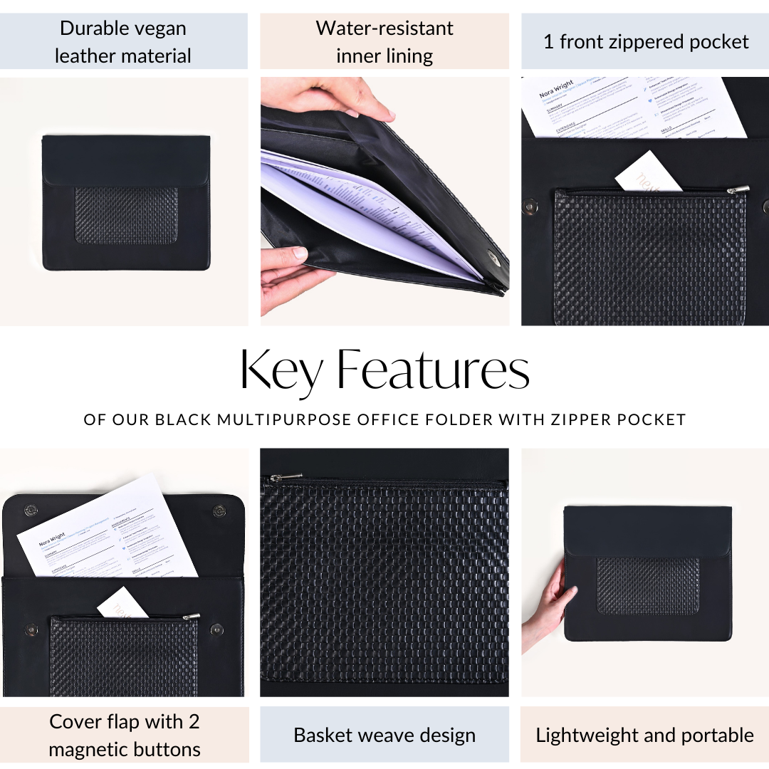 Nestasia Black Multipurpose Office Folder With Zipper Pocket - view 4