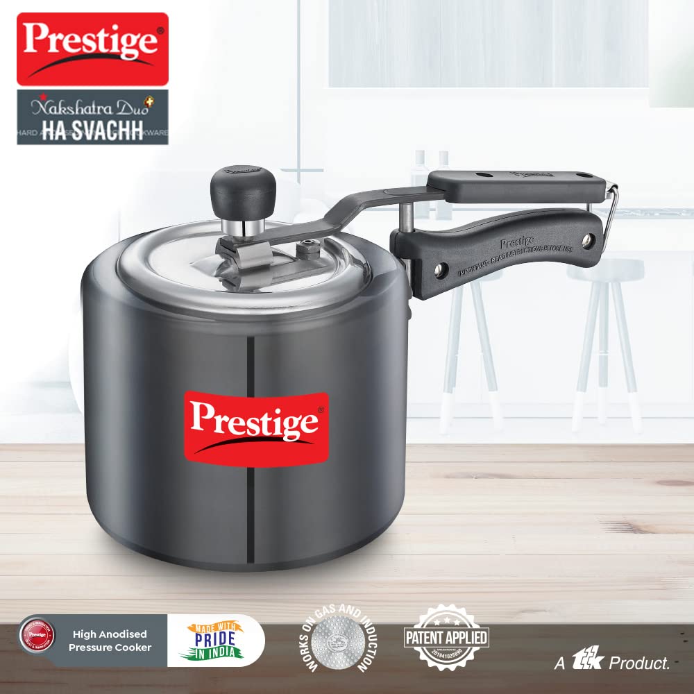 Prestige Nakshatra Duo Plus Svachh Hard Anodised Aluminium Pressure Cooker | Induction Compatible | Black - view 6