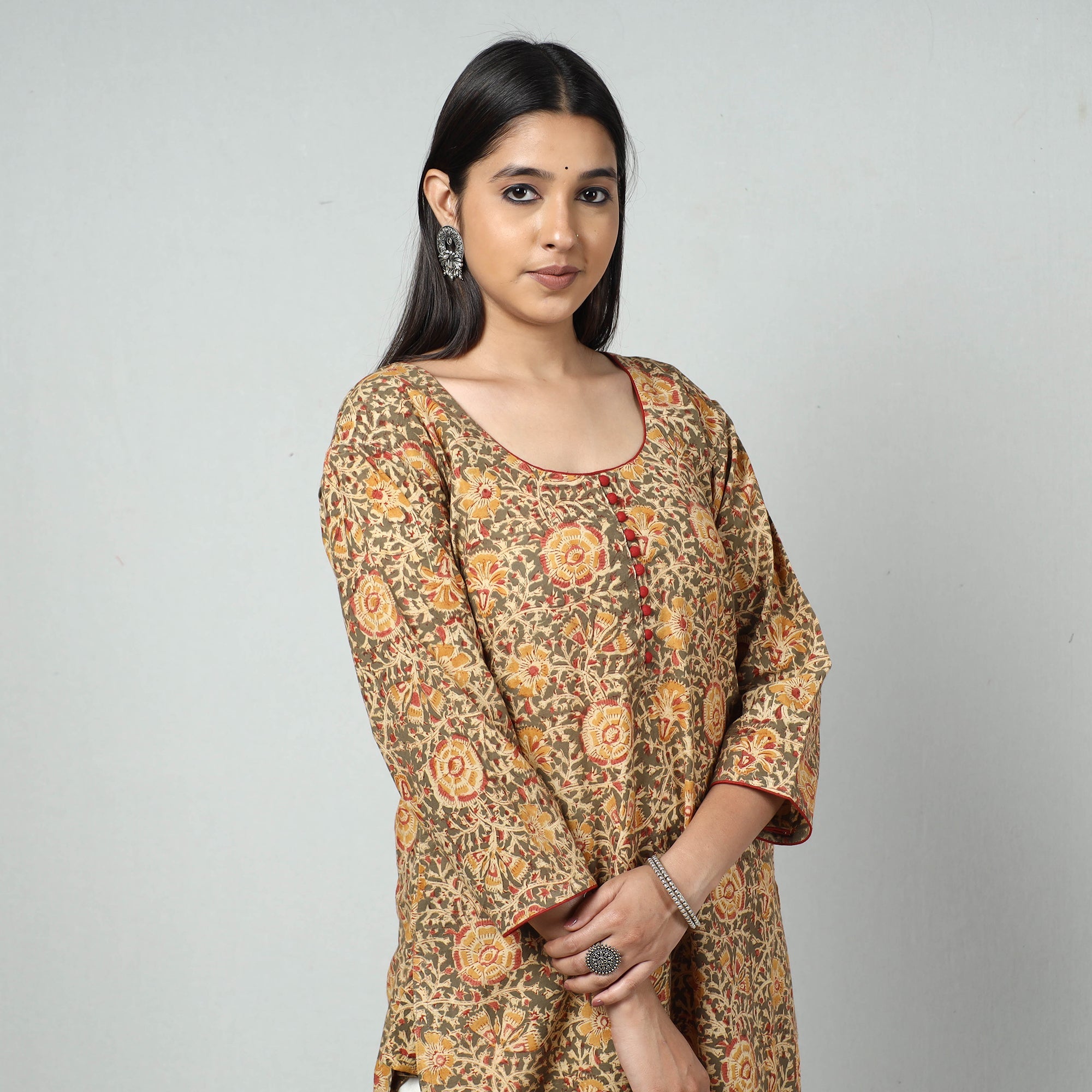 ITOKRI CASUALS Brown - Kalamkari Block Printed Cotton Long Kurta