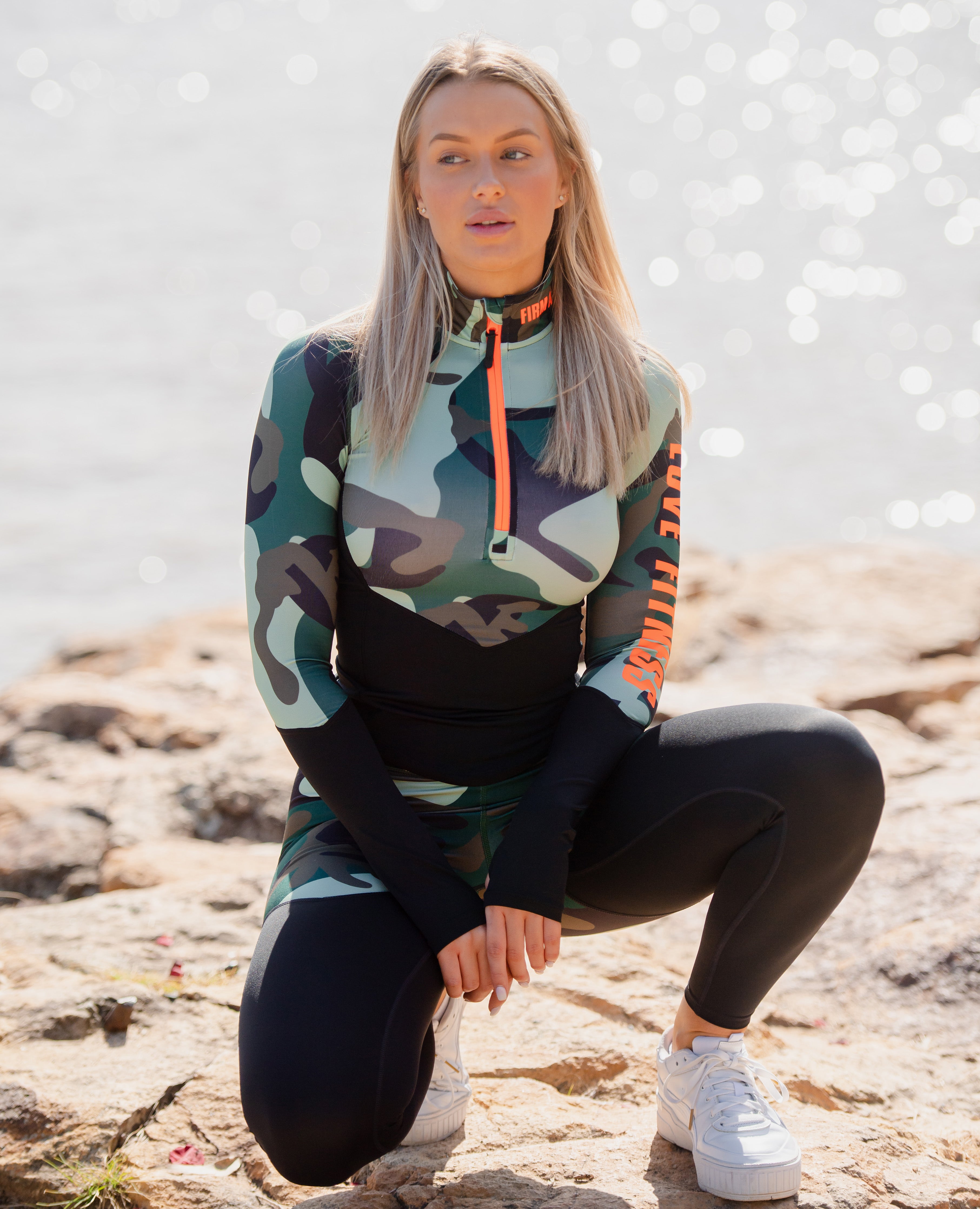 FIRM ABS Half Zip Long Sleeve Top - Green Camo - view 9