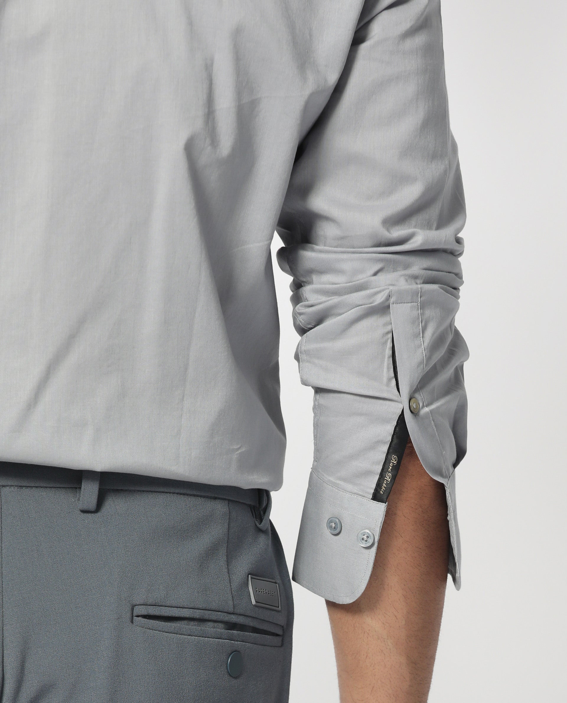 Rare Rabbit Men's Flees Grey Cotton Fabric Full Sleeves Solid Shirt - view 5