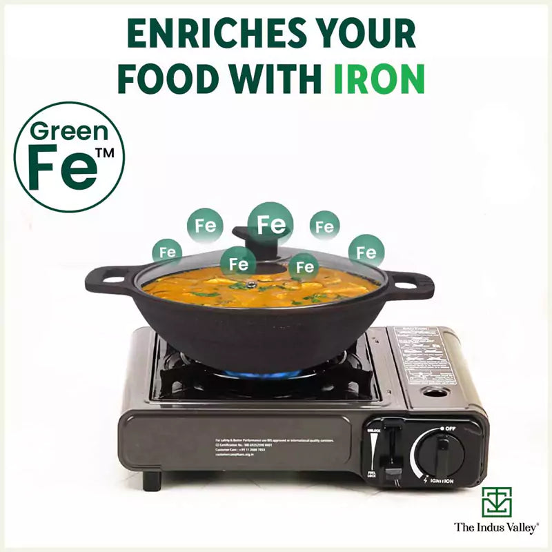 The Indus Valley Super Smooth Cast Iron Kadai (Wok)+ Glass Lid, Pre-seasoned, Nonstick, 100% Pure,Toxin-free, 25.4cm, 2.5L, 2.4kg - view 6