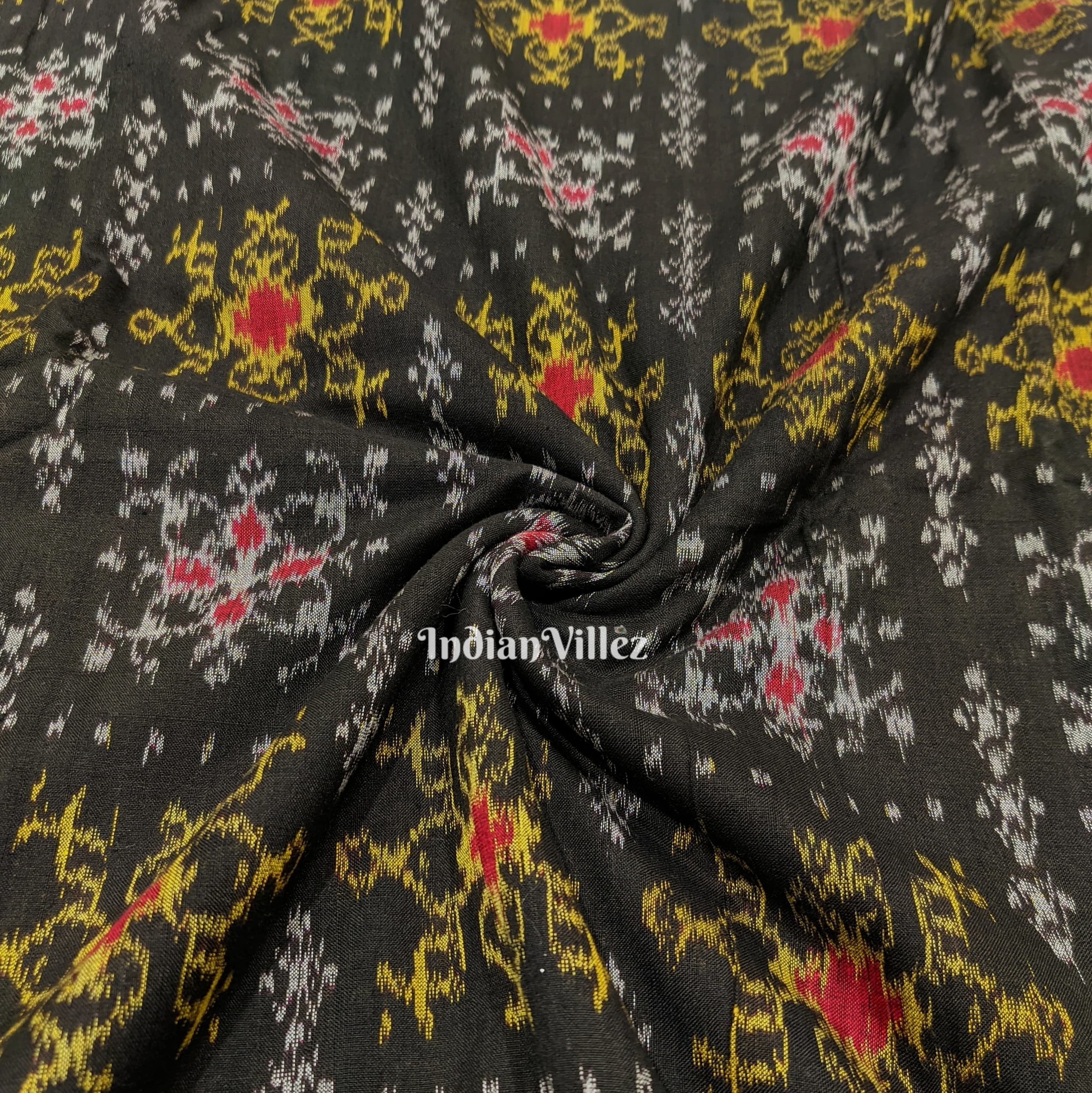 IndianVillèz Black Tribal Jhoti Design Sambalpuri Cotton Fabric