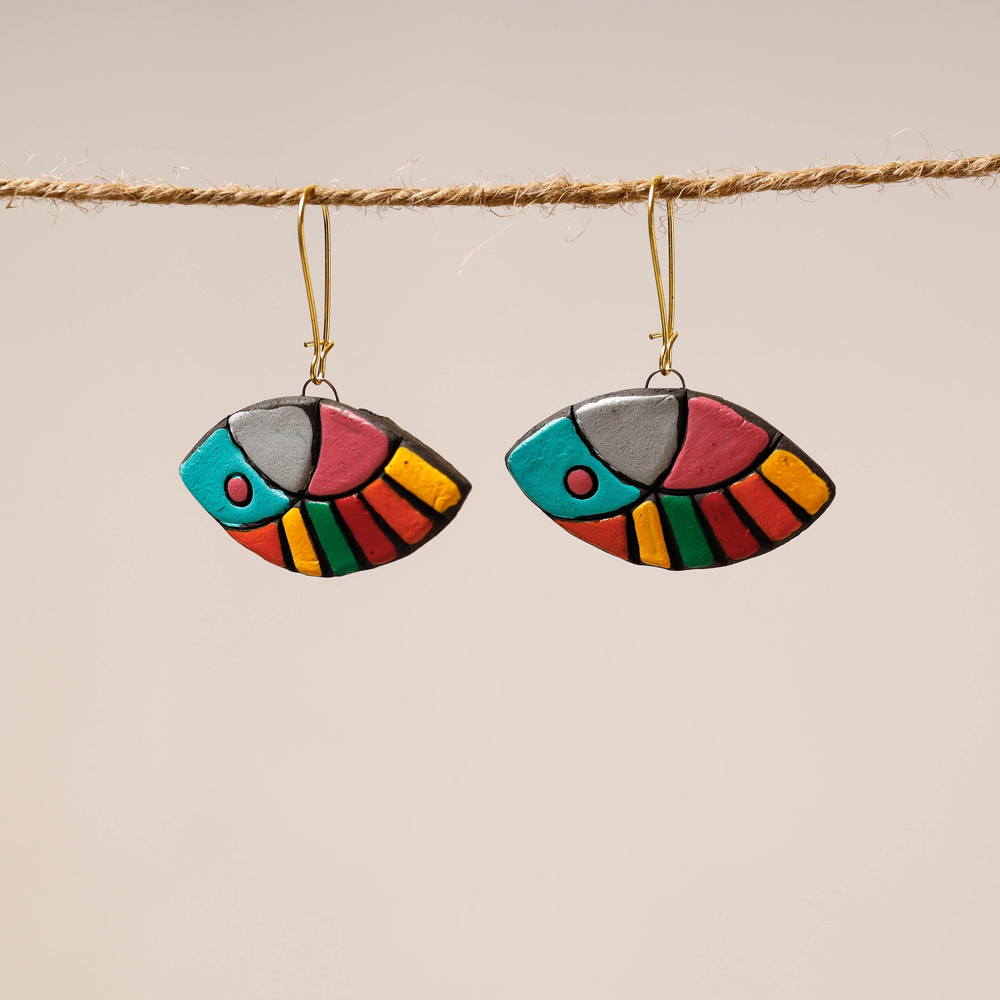 KHUSHBASH - HAPPY LOOM OF EAST Bishnupur Handpainted Terracotta Earrings 51