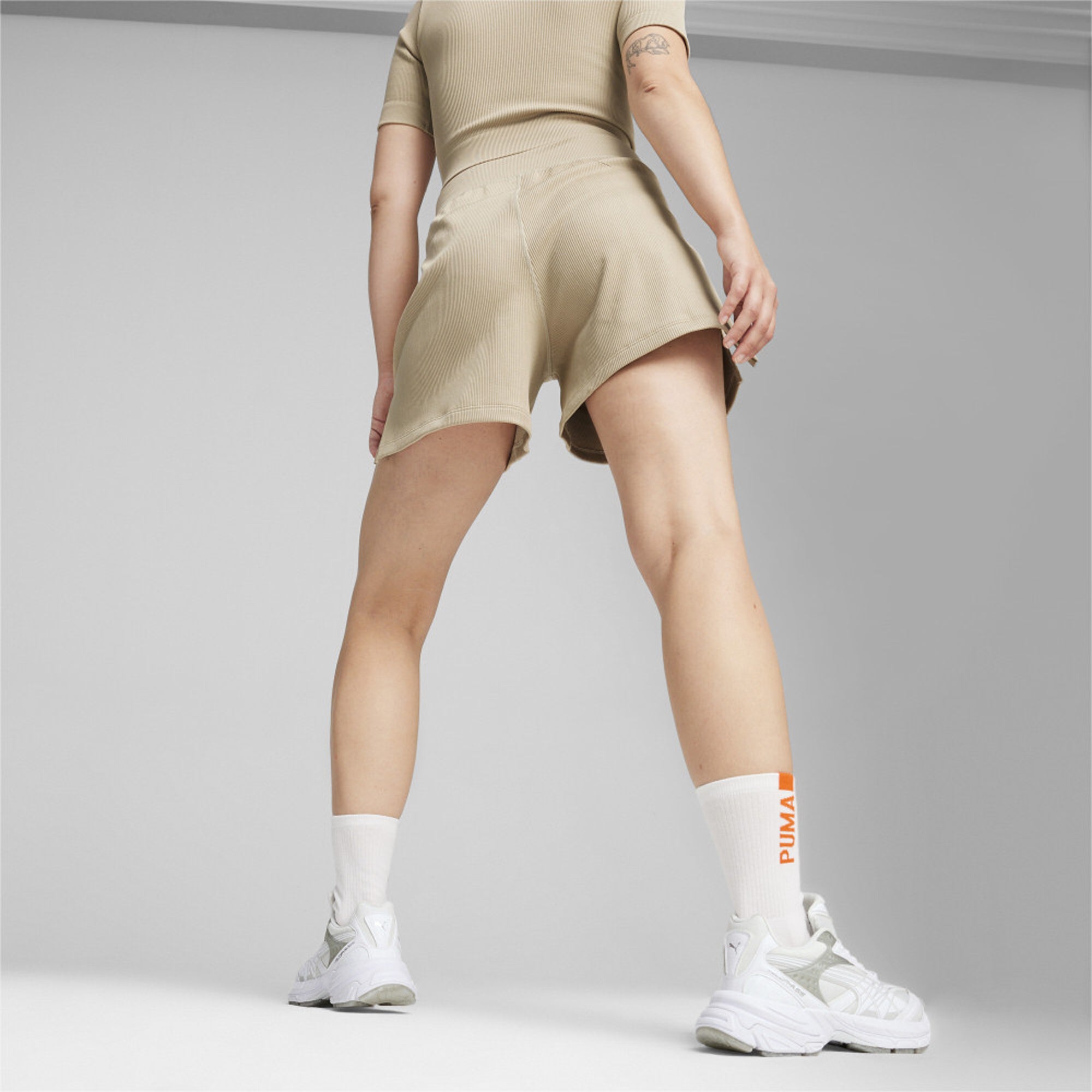 Puma | DARE TO MUTED MOTION FLARED SHORTS { ALMOND - view 5