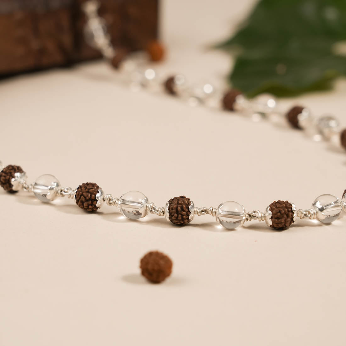 Prinjal Jewellers Rudraksha With Sphatik Beads Silver Mala