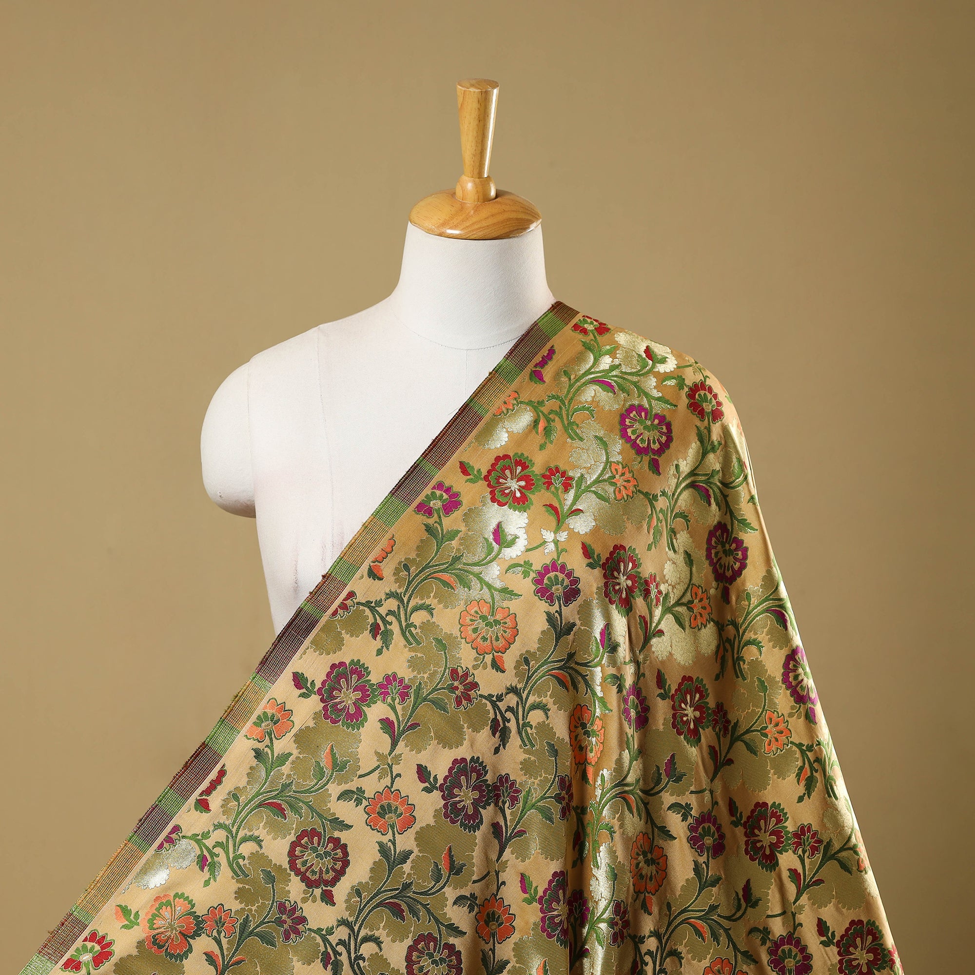 ITOKRI CRAFTS INITIATIVE Beige - Kimkhab Silk Zari Banarasi Brocade Fabric 12