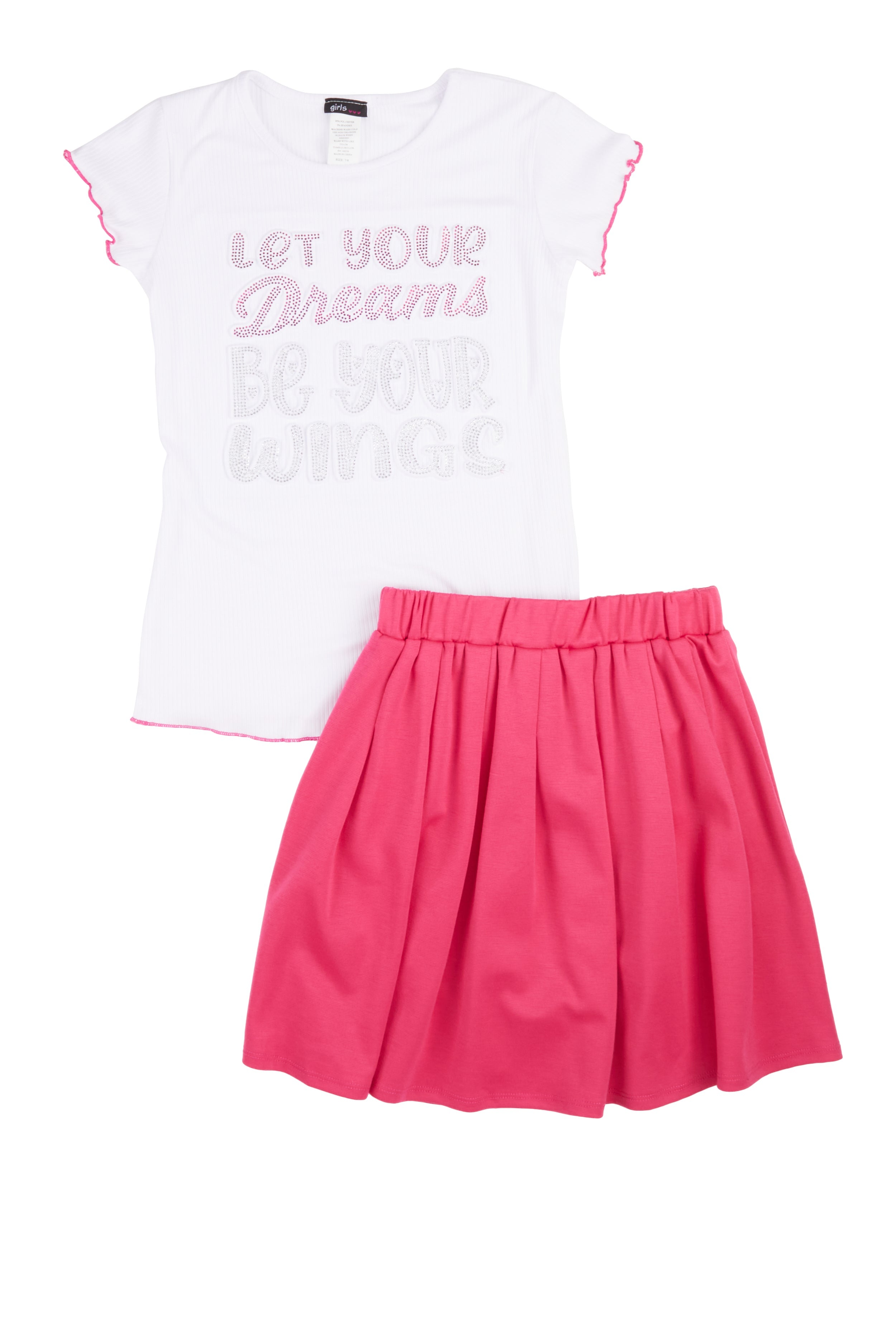 Rainbow Shops Girls Rhinestone 3D Graphic Top and Pleated Skirt