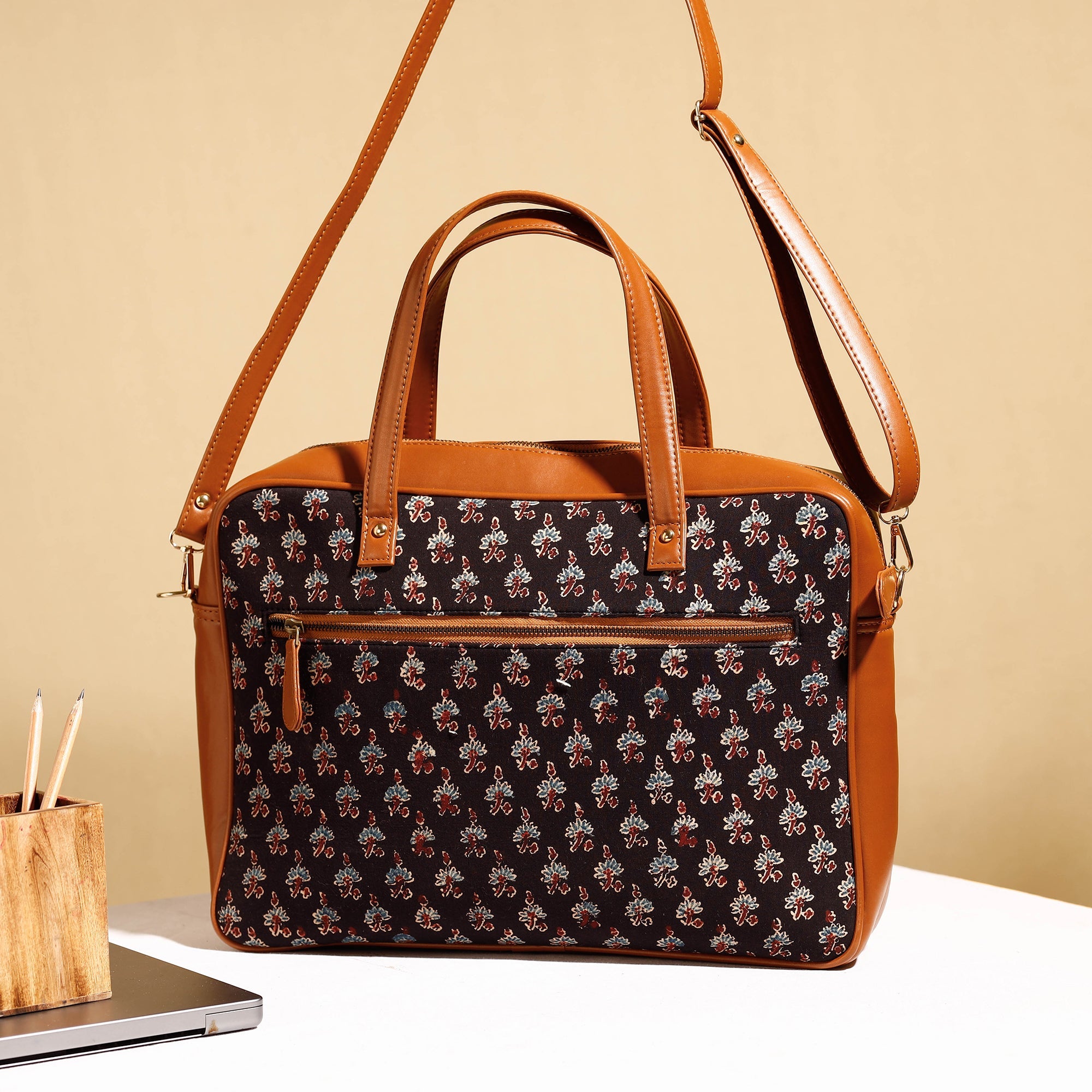 ITOKRI CRAFTS INITIATIVE Black - Handcrafted Ajrakh Block Printed Cotton Laptop Bag (15 x 13 in) - view 3