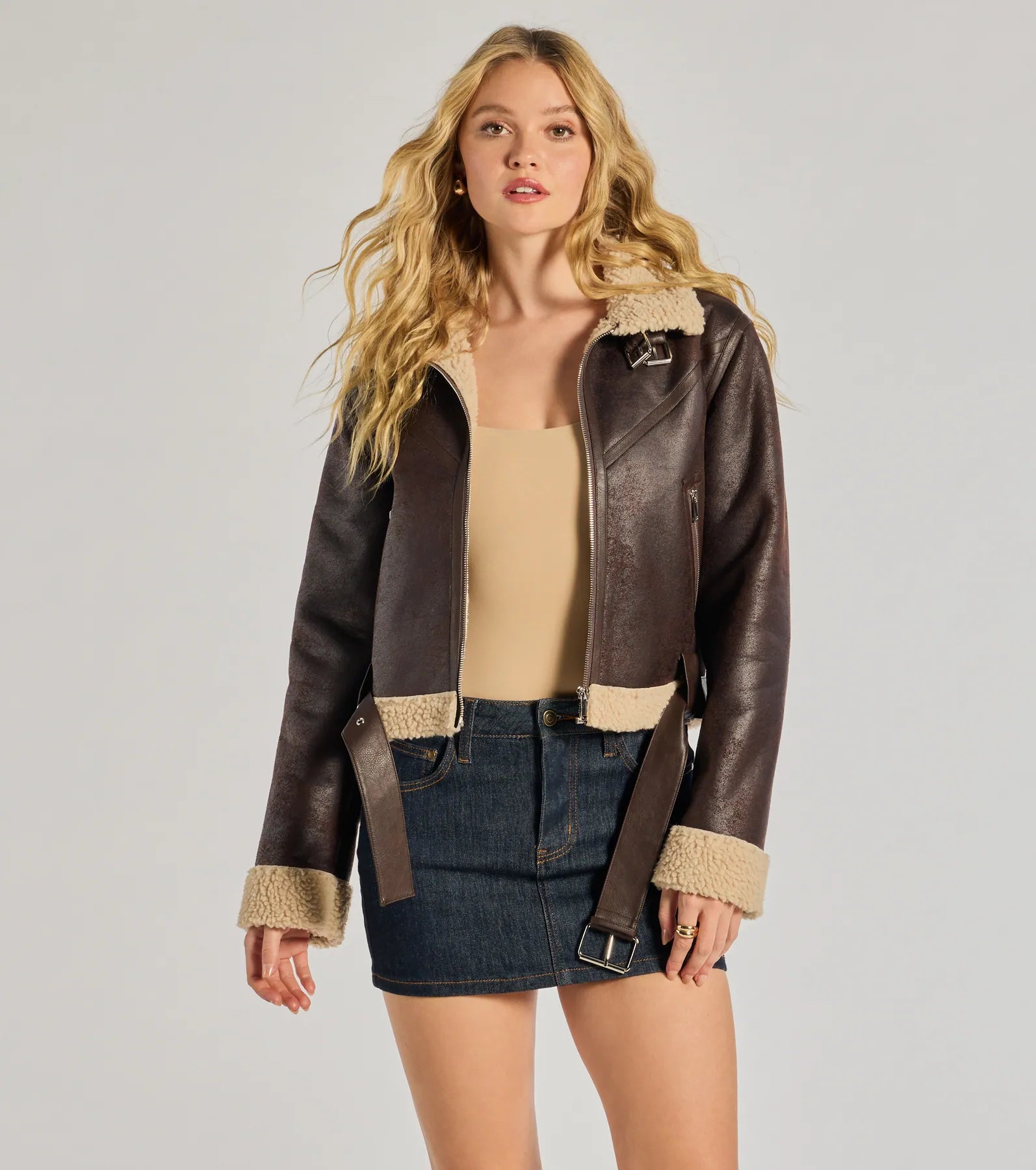 Windsor Cozy Sleek Faux Shearling Trim Moto Jacket