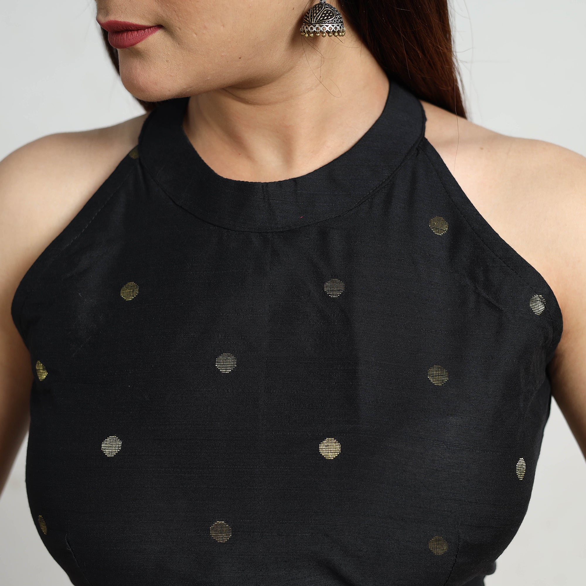 ITOKRI CASUALS Black - Polka Dot Zari Buti Silk Stitched Plain Blouse 14 - view 5