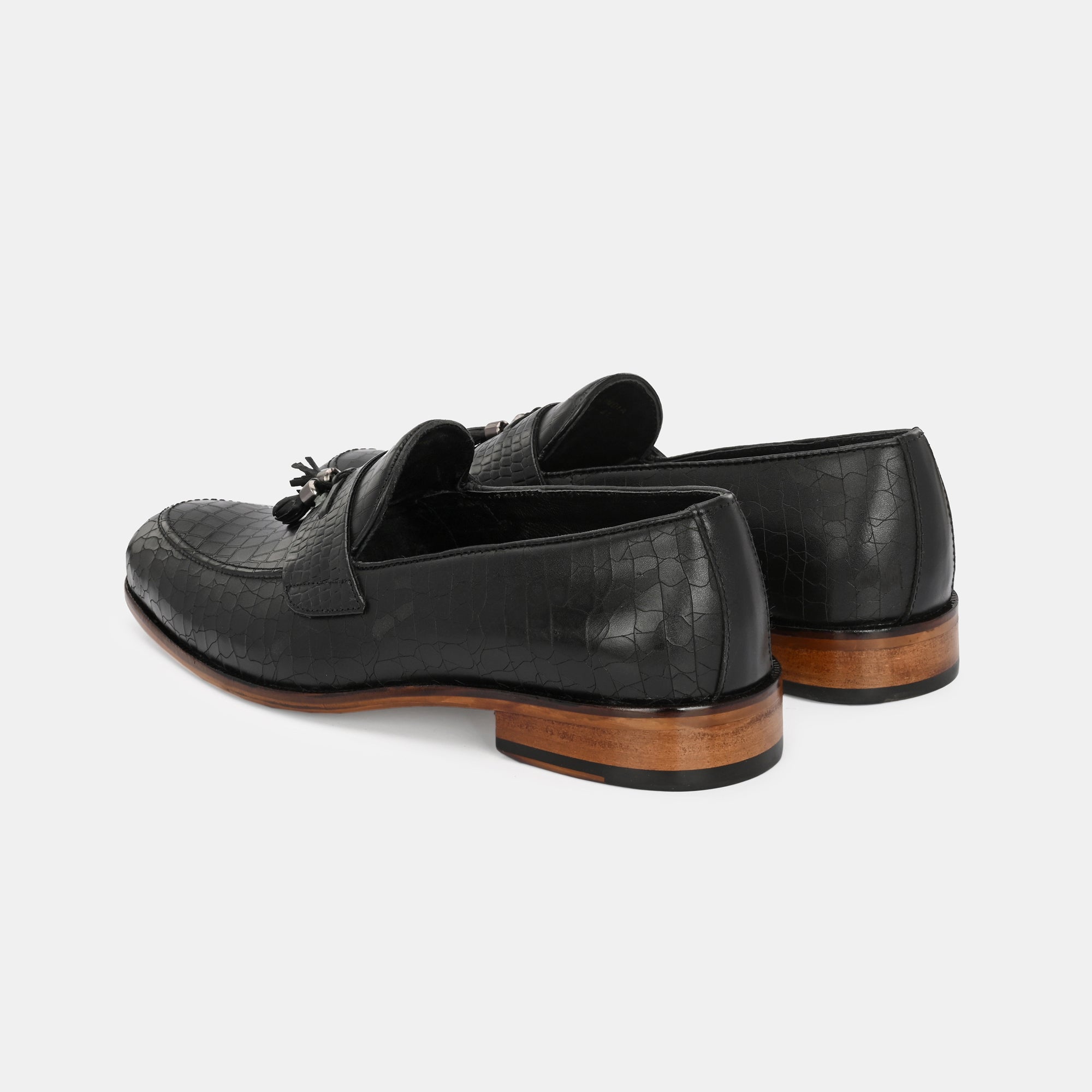 Black Laser Engraved Tassel Loafers by Lafattio - view 3